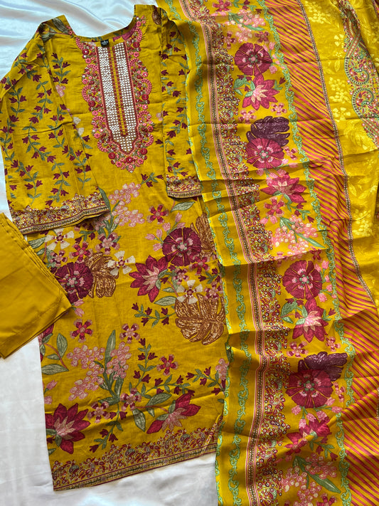CASMERE MUSTERED COTTON EMBROIDERY READYMADE SUIT 6 Q