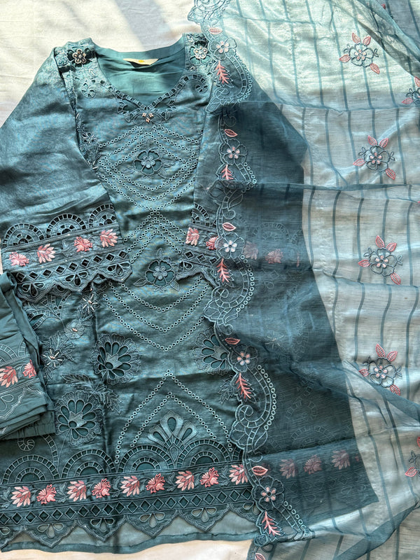 MUSLIN CUTWORK EMBROIDERY READYMADE SUIT