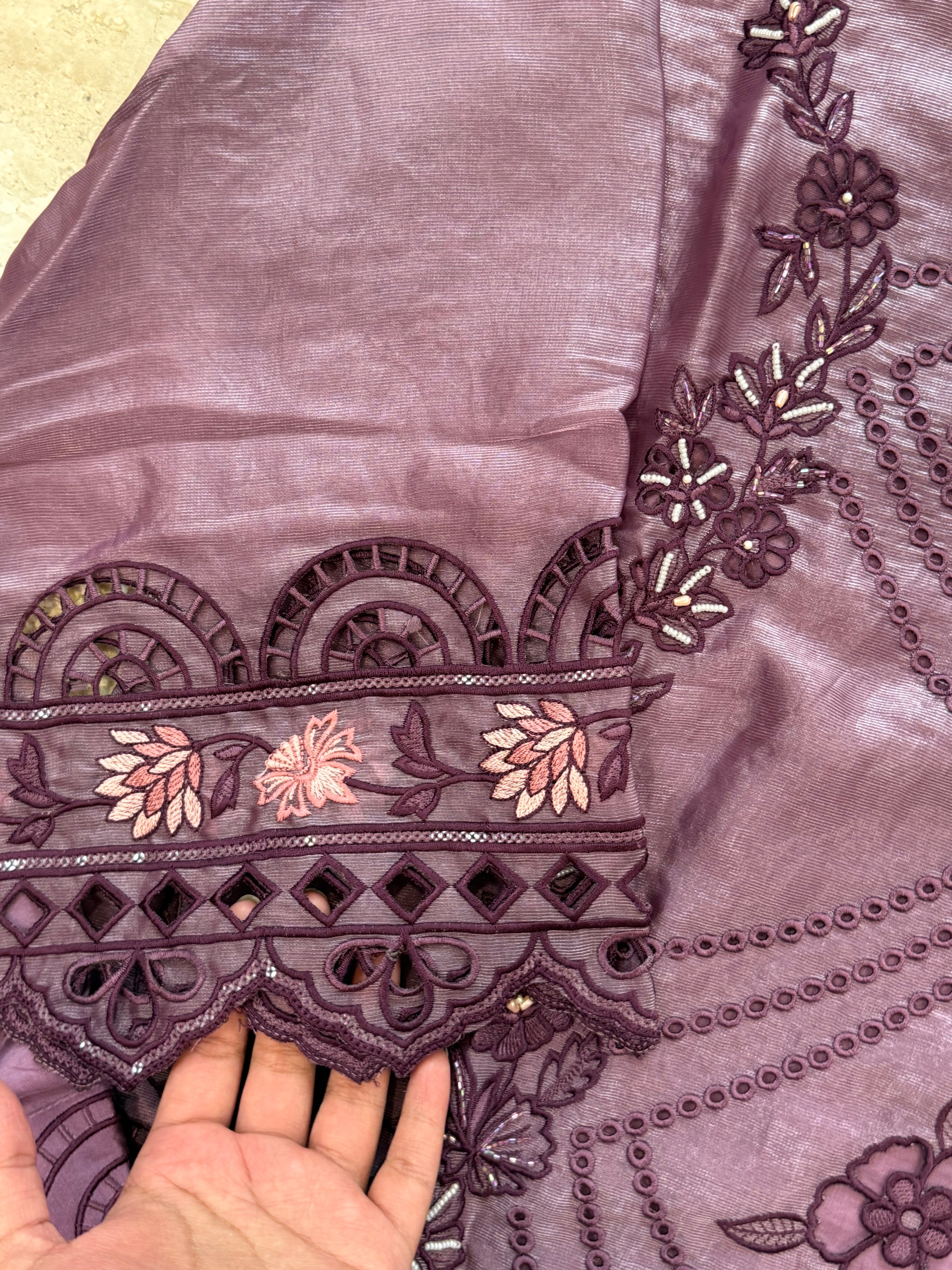 MUSLIN CUTWORK EMBROIDERY READYMADE SUIT Q