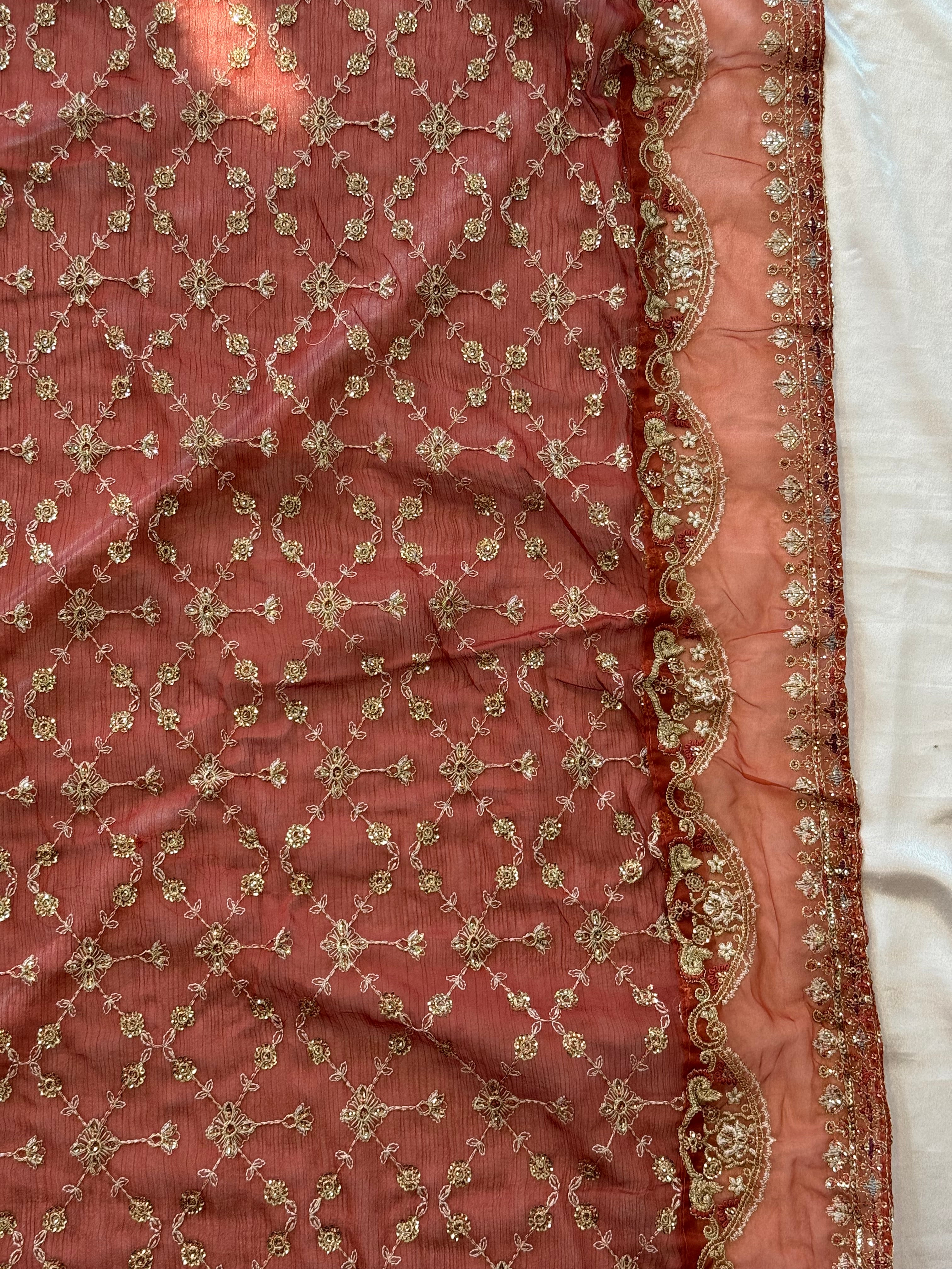 RUST CHIFFON EMBROIDERY SUIT