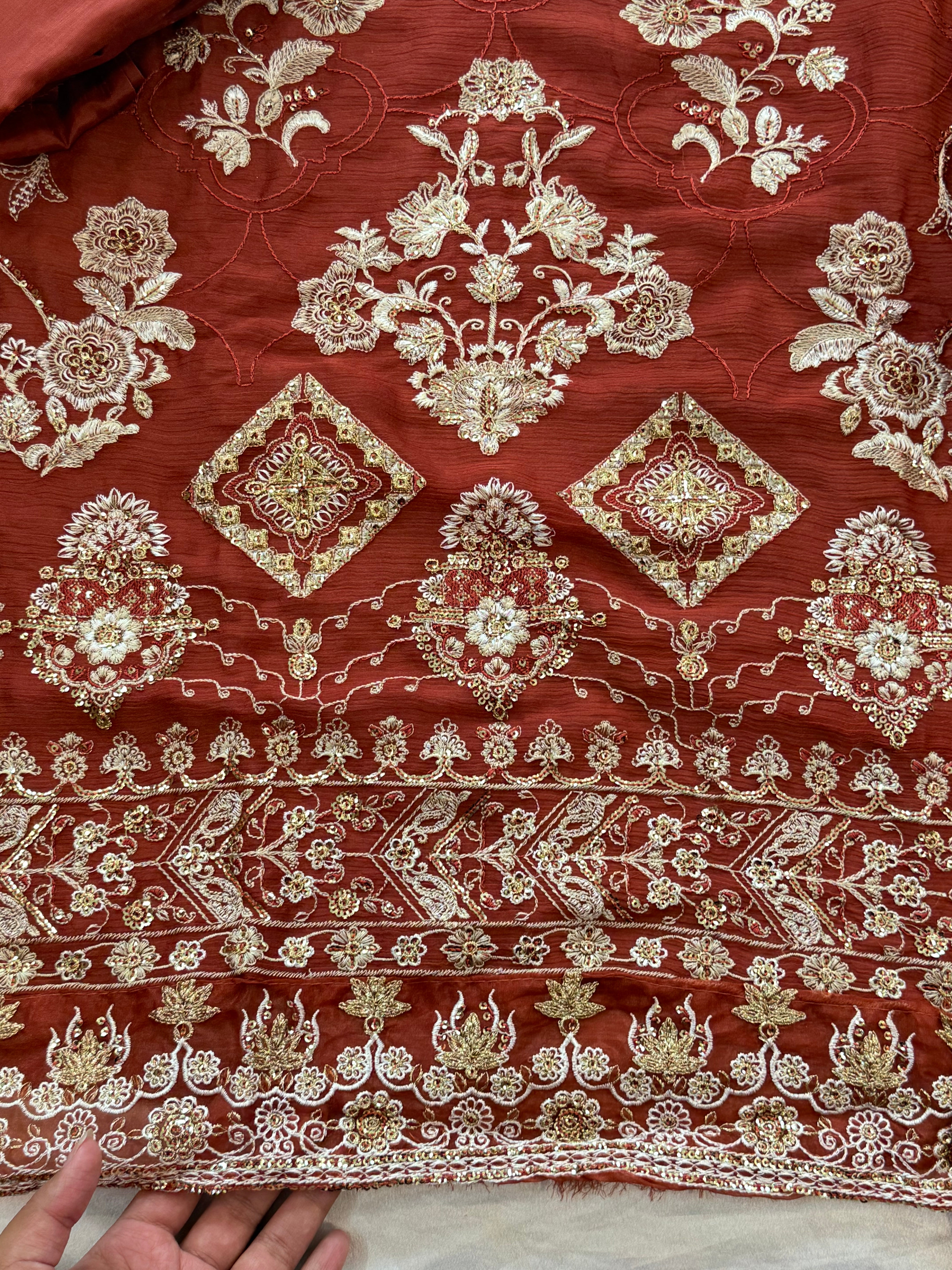 RUST CHIFFON EMBROIDERY SUIT