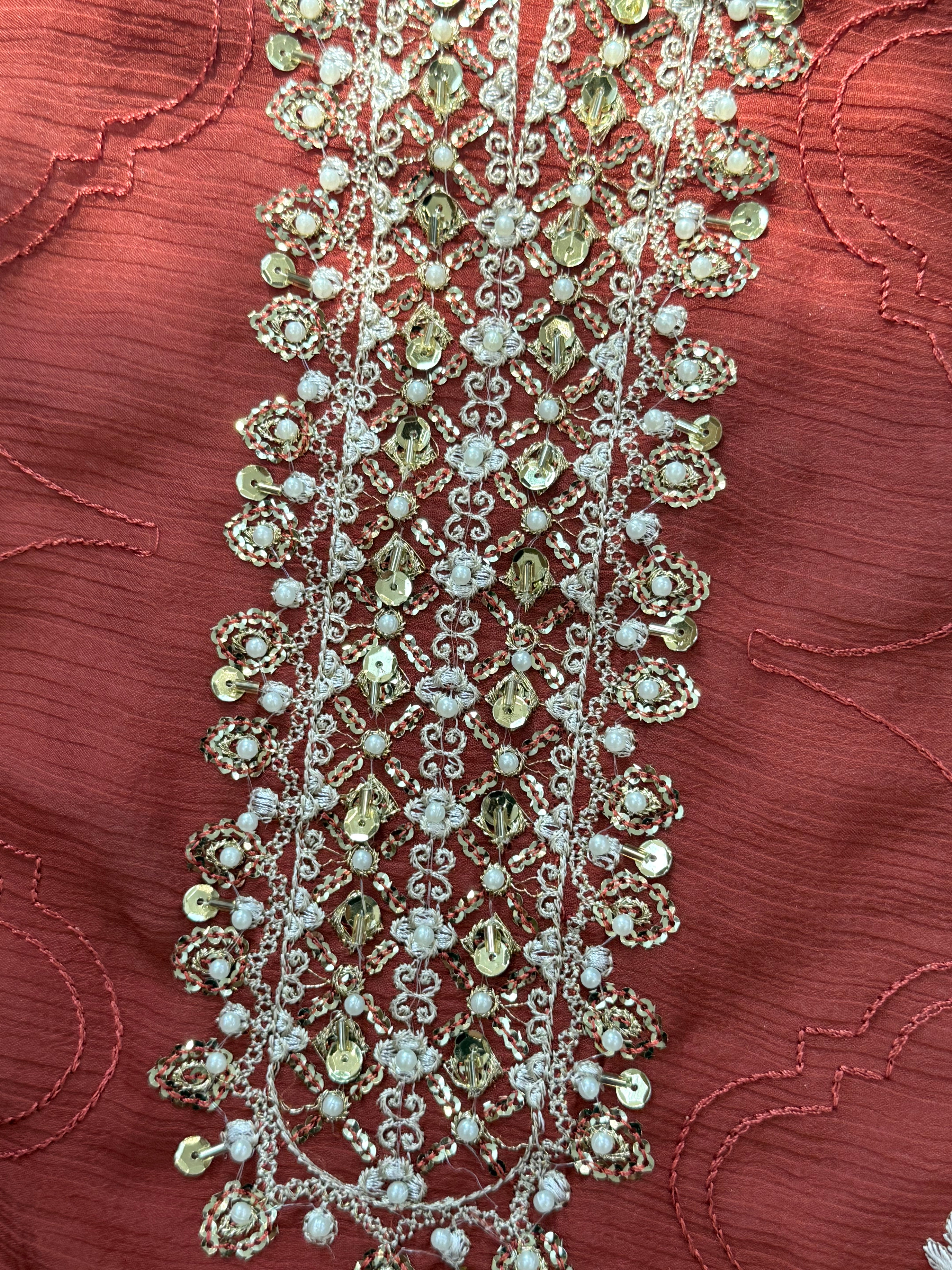 RUST CHIFFON EMBROIDERY SUIT