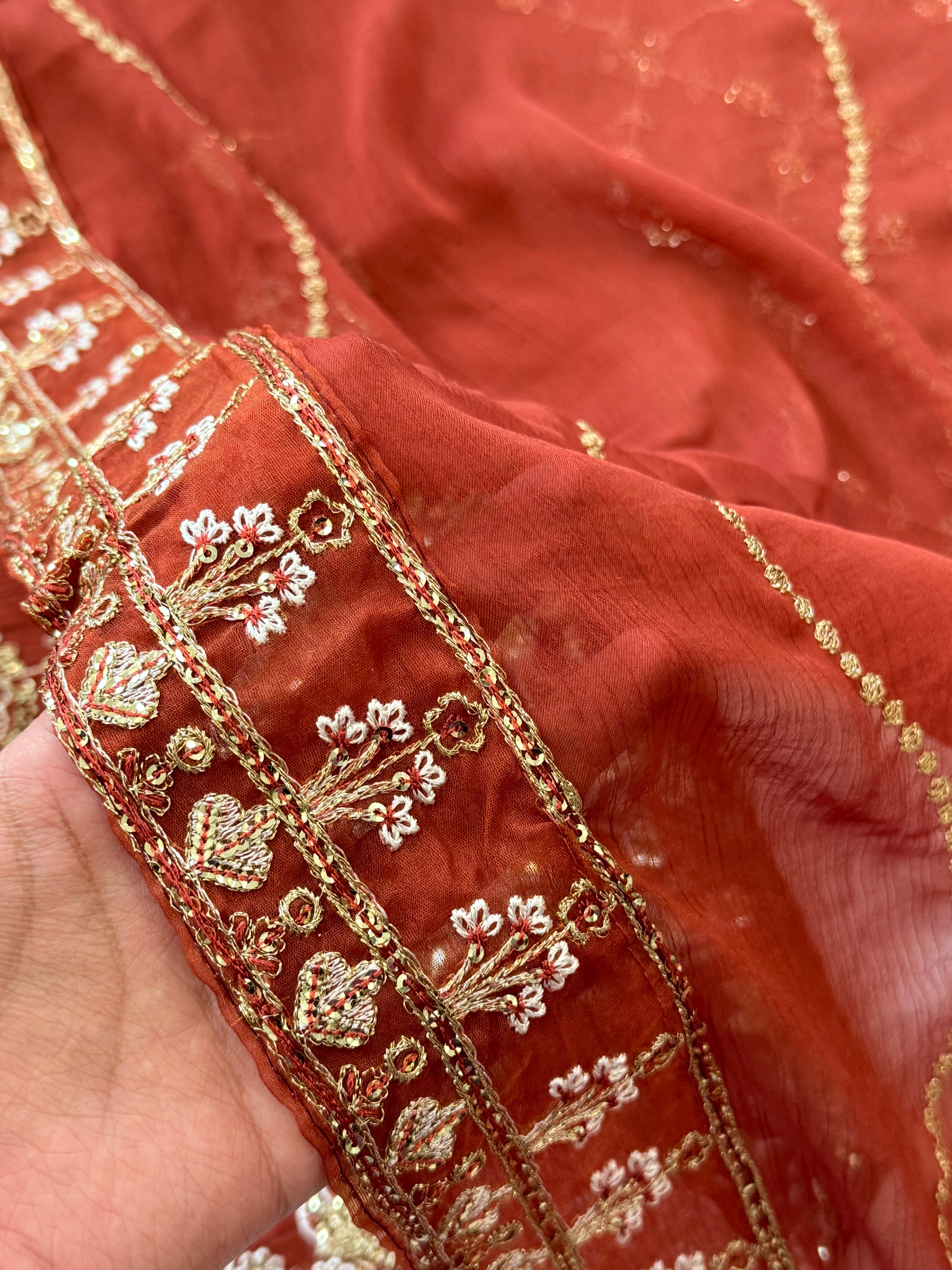 RUST CHIFFON EMBROIDERY SUIT