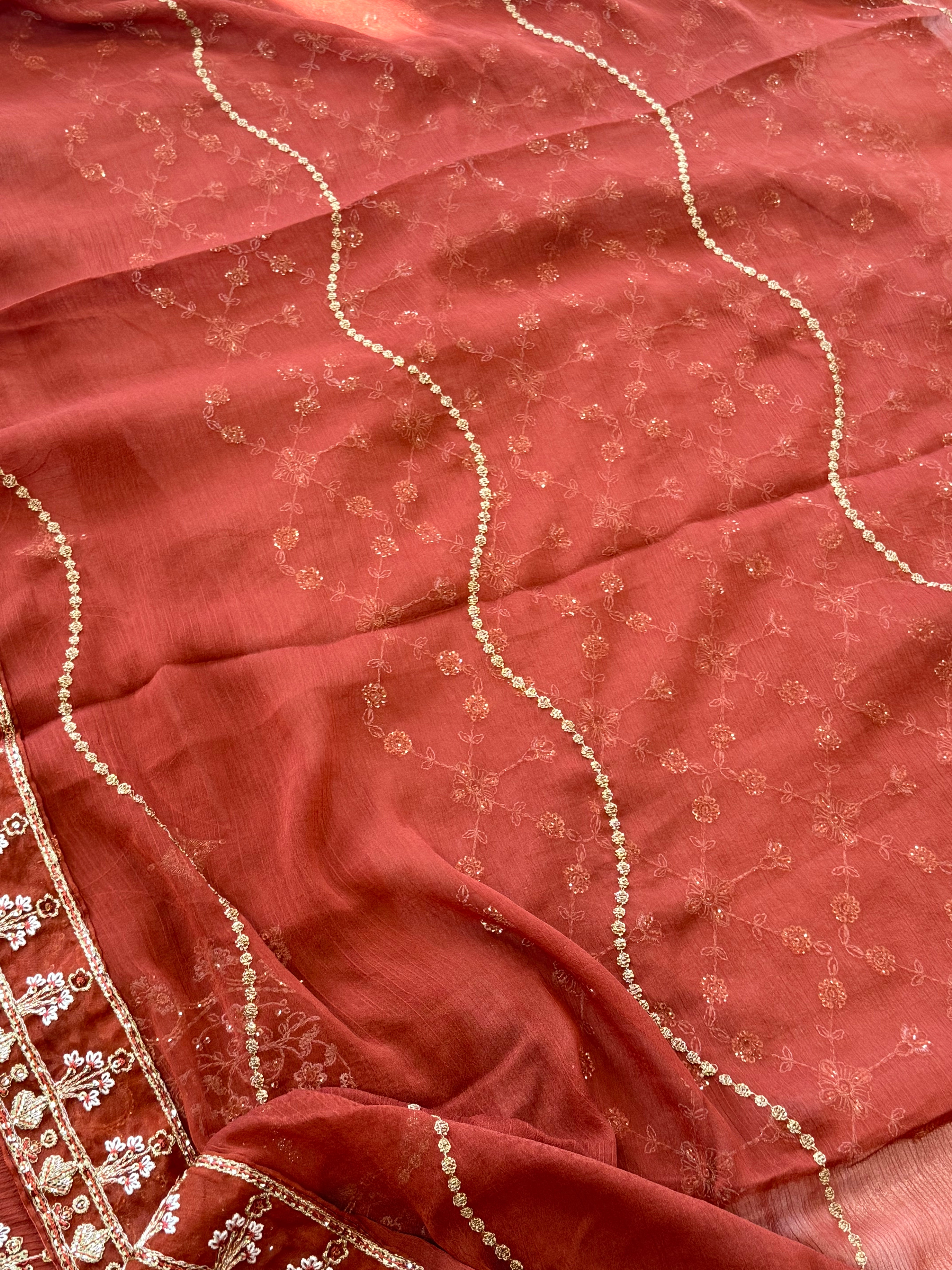 RUST CHIFFON EMBROIDERY SUIT