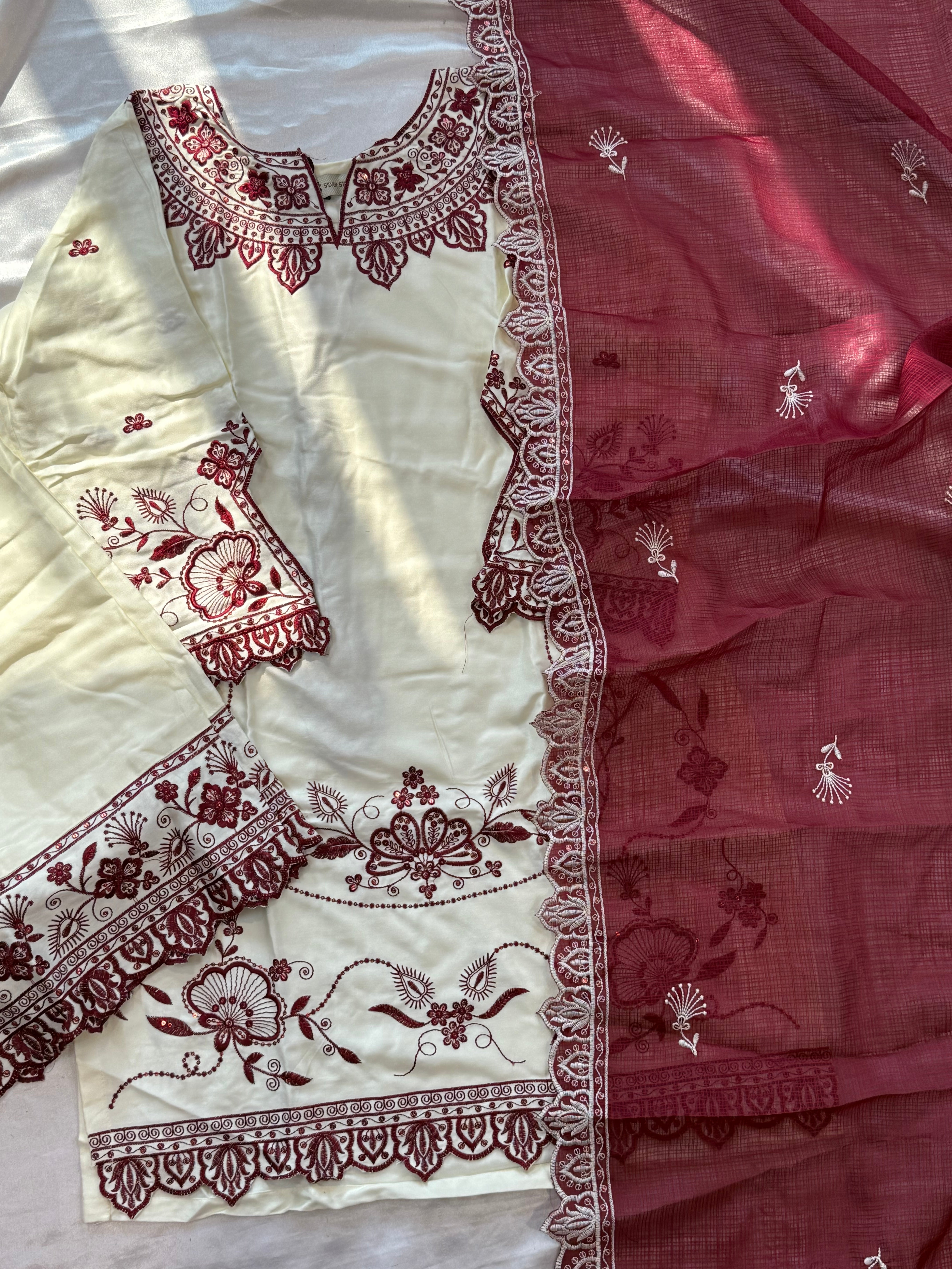 OFF WHITE EMBROIDERY READYMADE SUIT