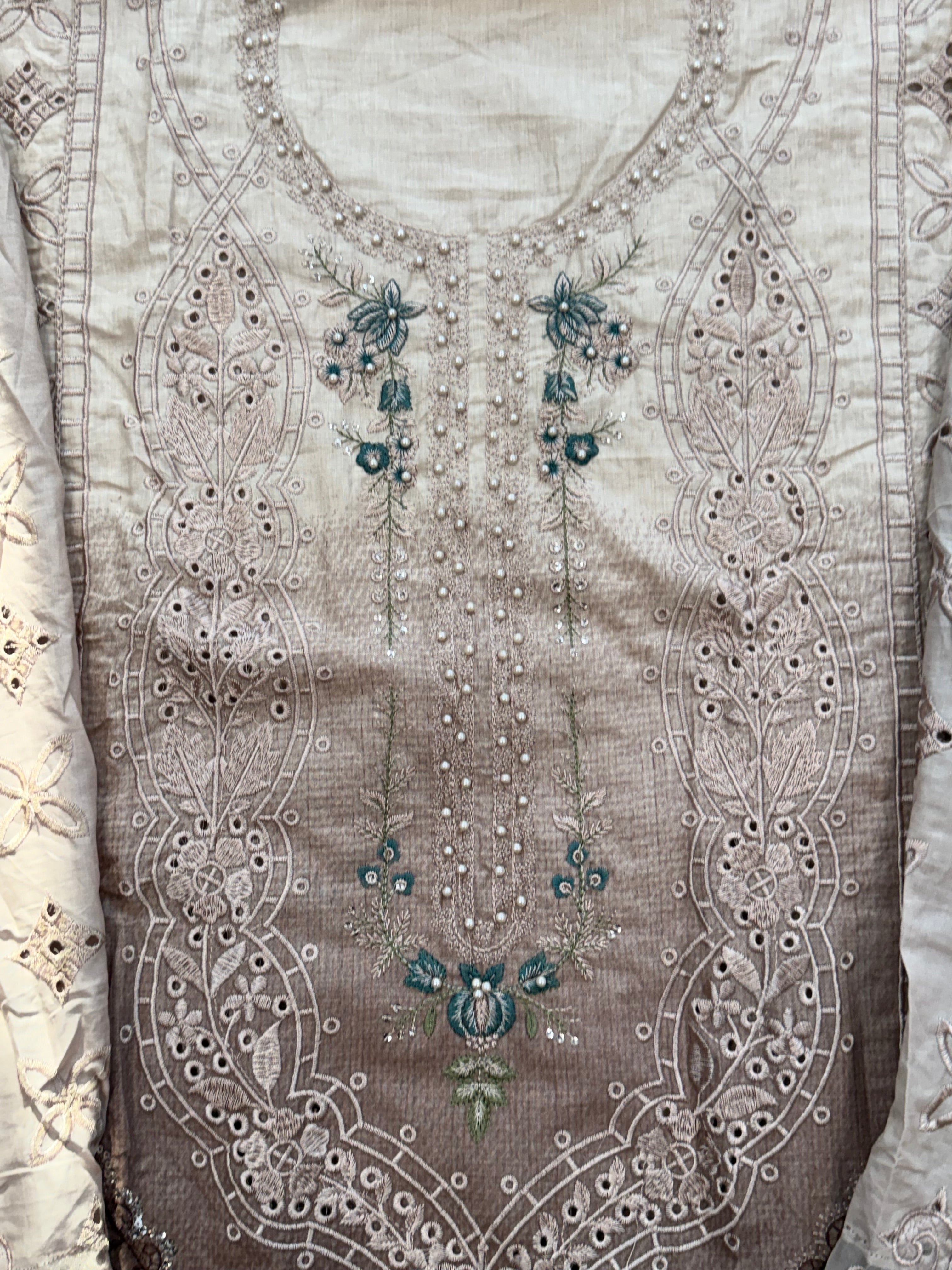 BROWN DS COTTON EMBROIDERY PATCH SUIT 7 Q