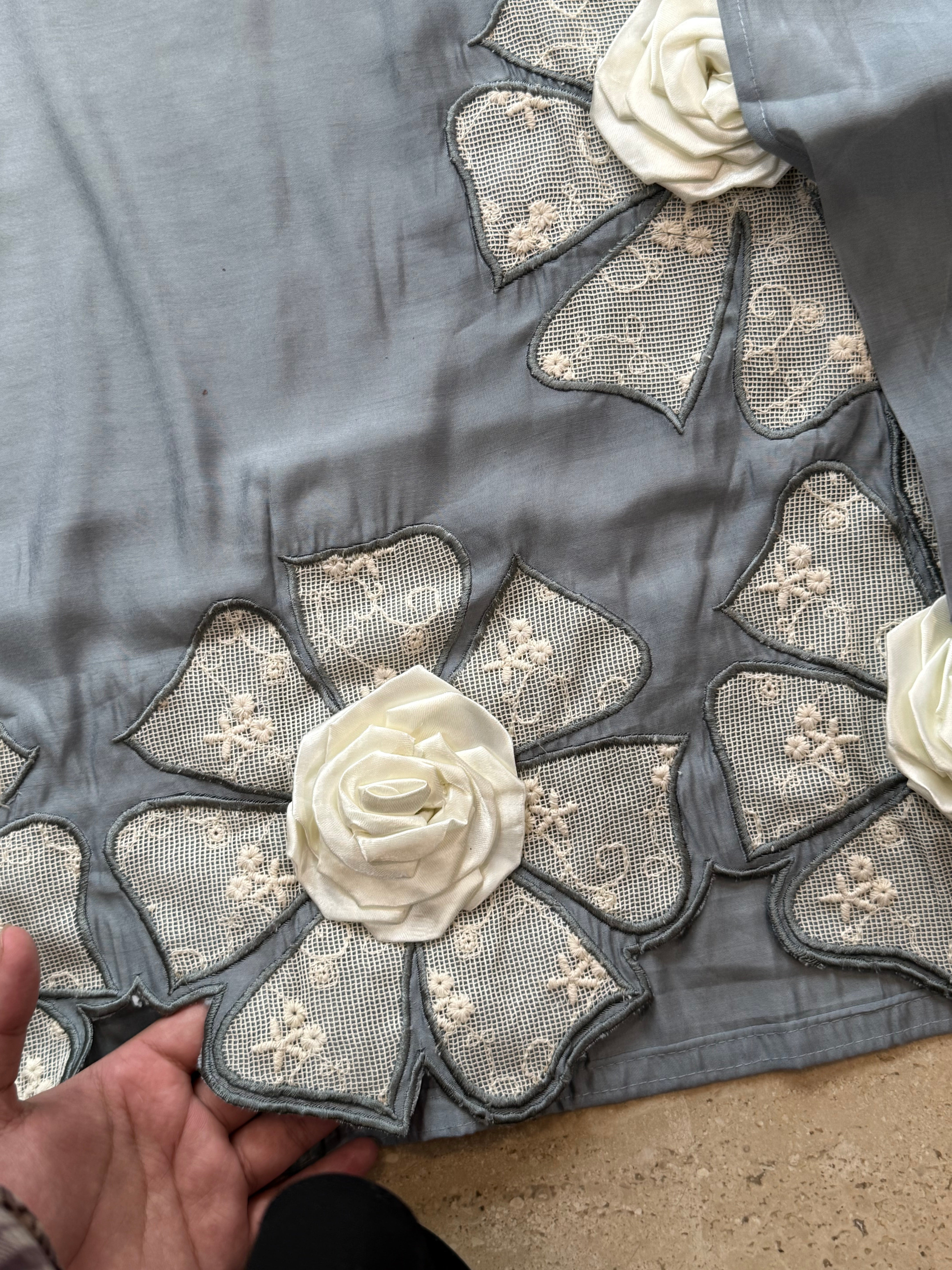 GREY MUSLIN LONG KAFTAN SUIT
