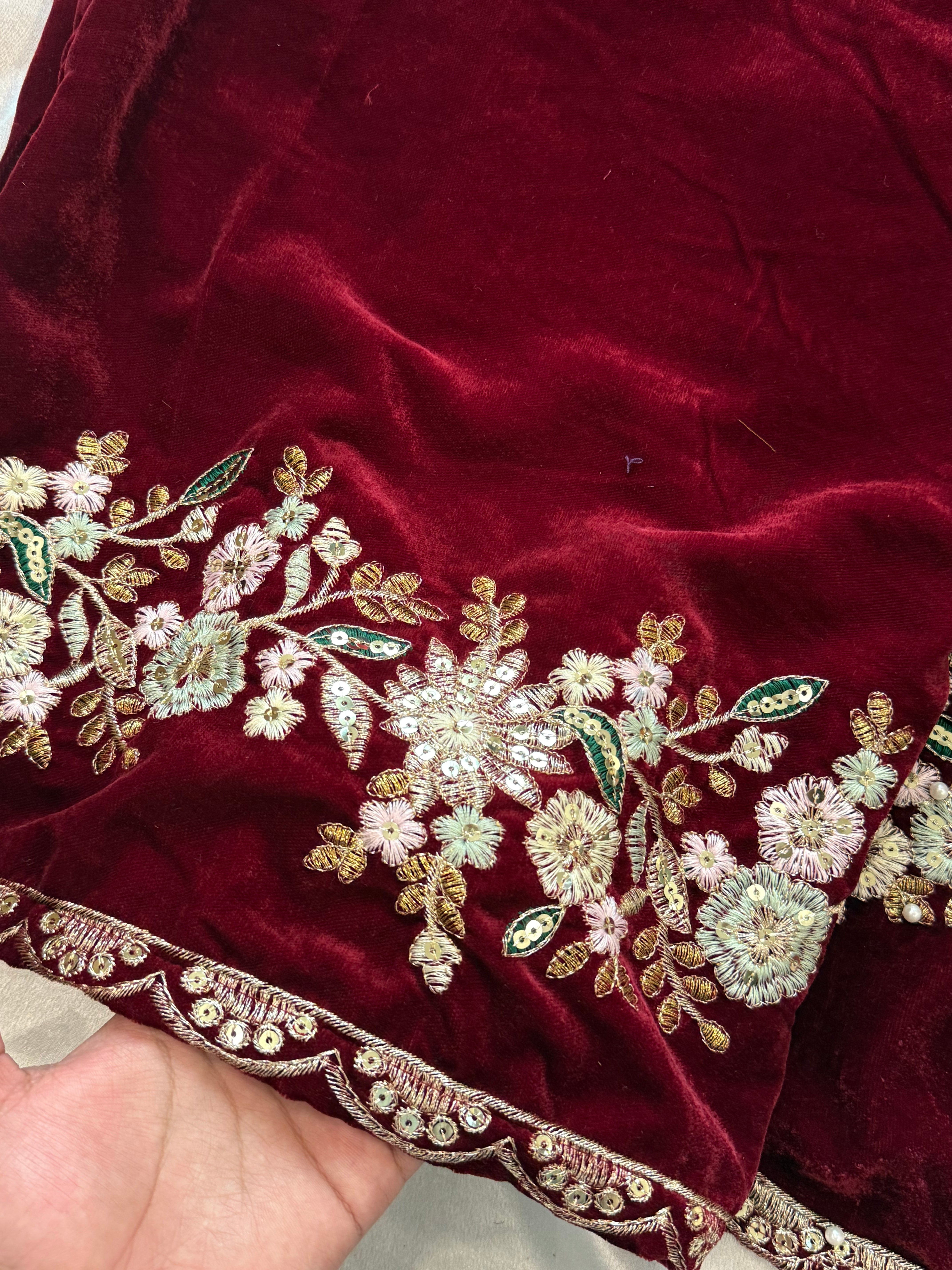 JIMMY CHOO MAROON VELVET READYMADE SUIT Q