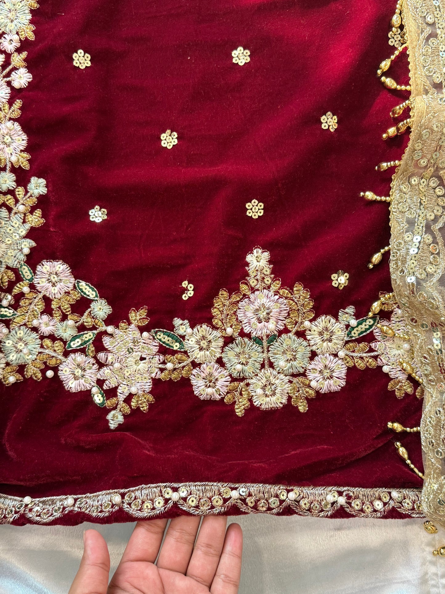 JIMMY CHOO MAROON VELVET READYMADE SUIT Q