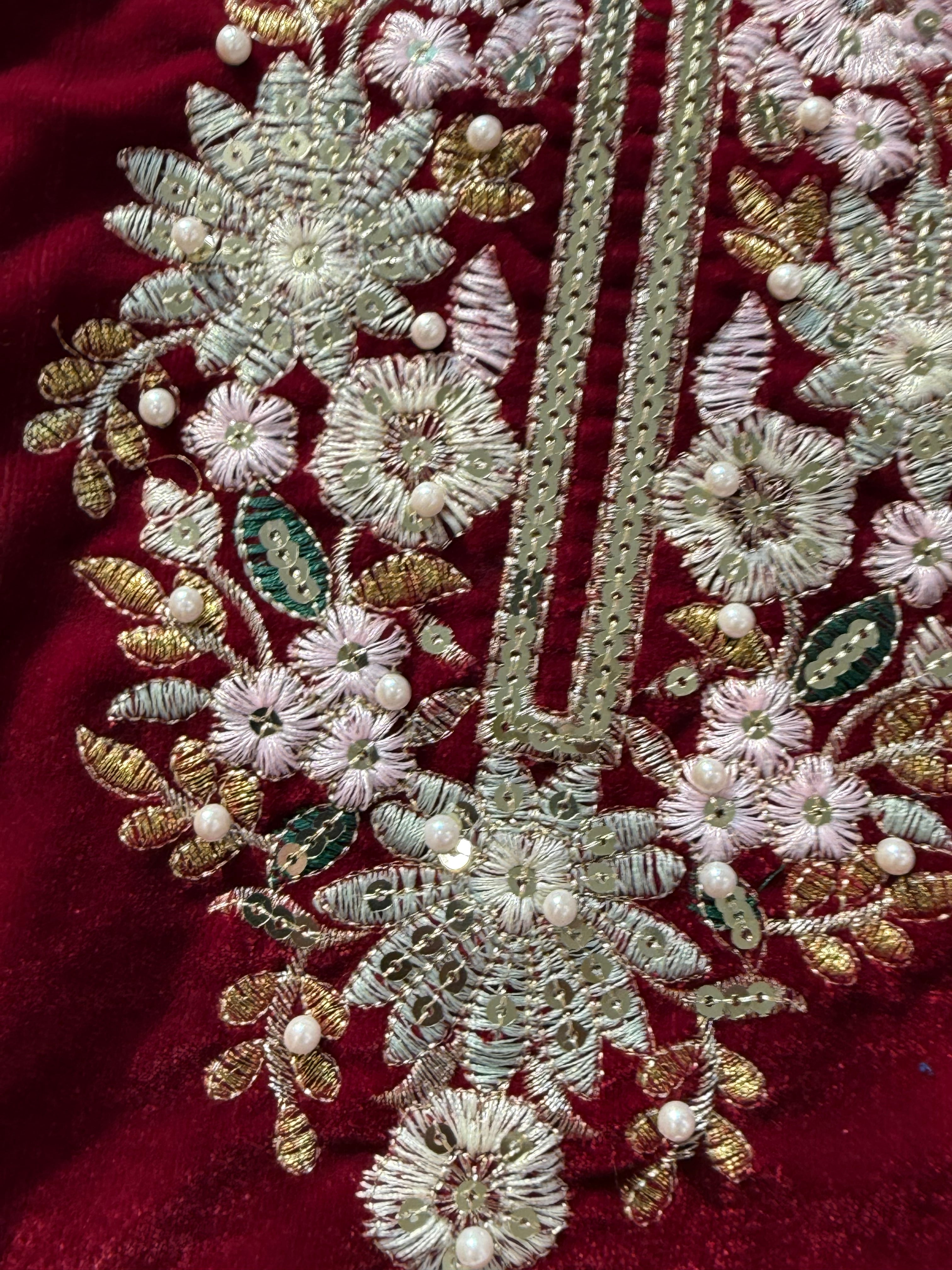 JIMMY CHOO MAROON VELVET READYMADE SUIT Q