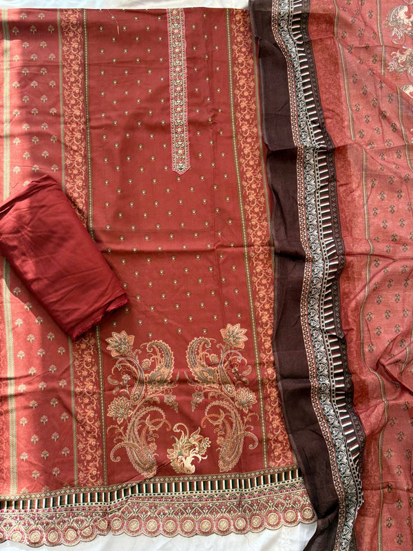 PAISELY RUST LAWN  EMBROIDERY SUIT 1 Q