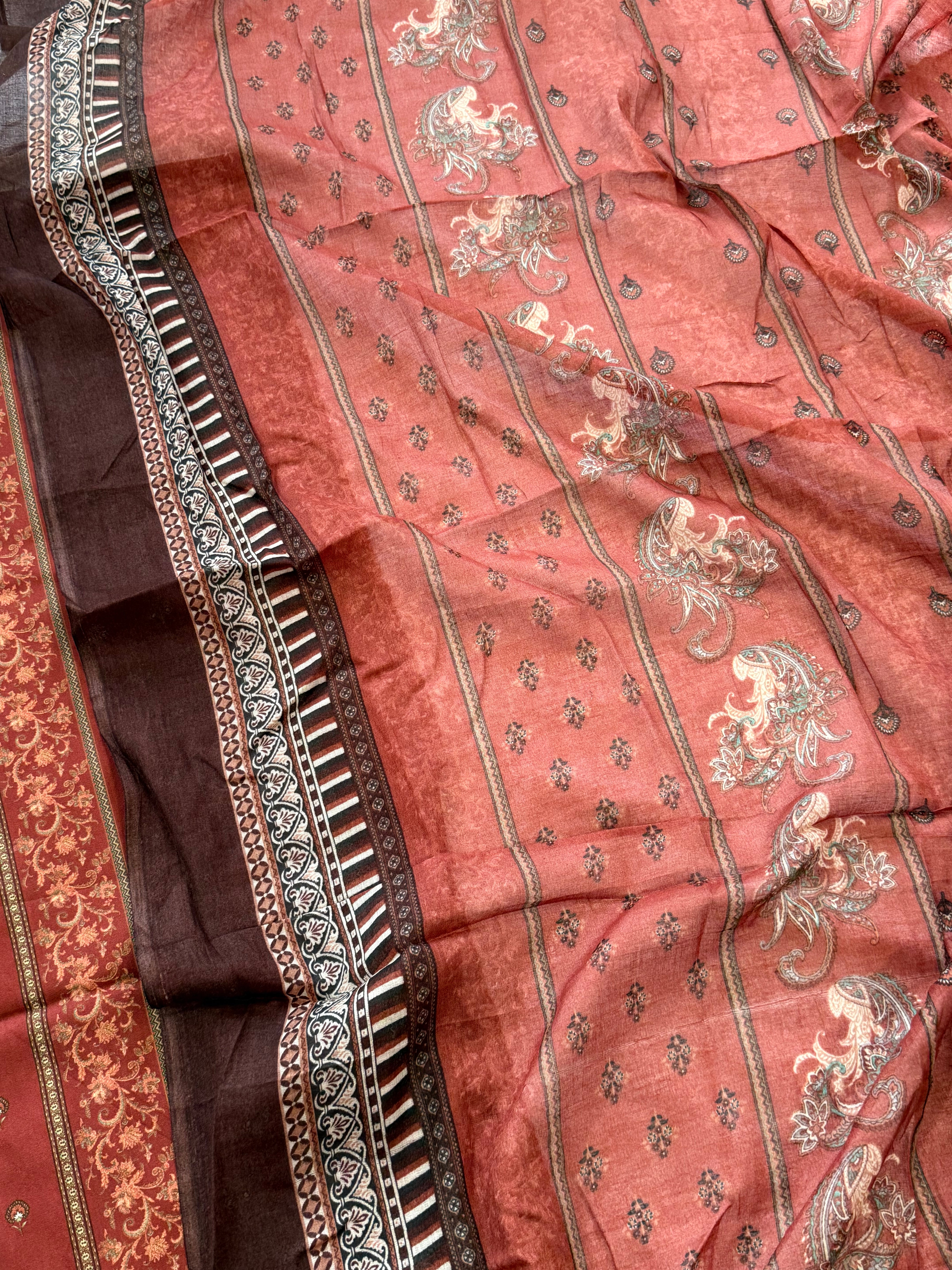 PAISELY RUST LAWN  EMBROIDERY SUIT 1 Q