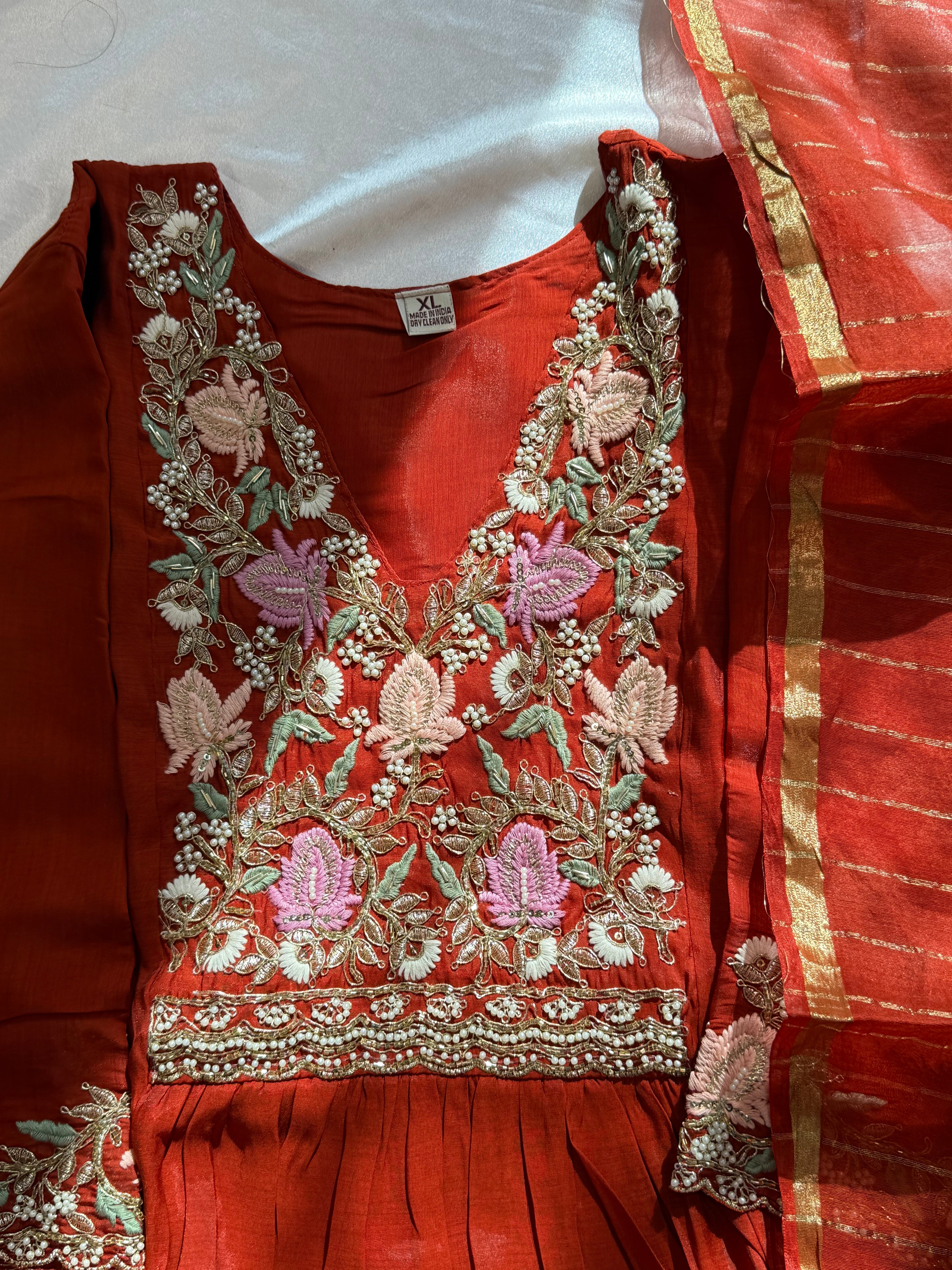 MUL CHANDERI HANDWORK FROCK 2 Q