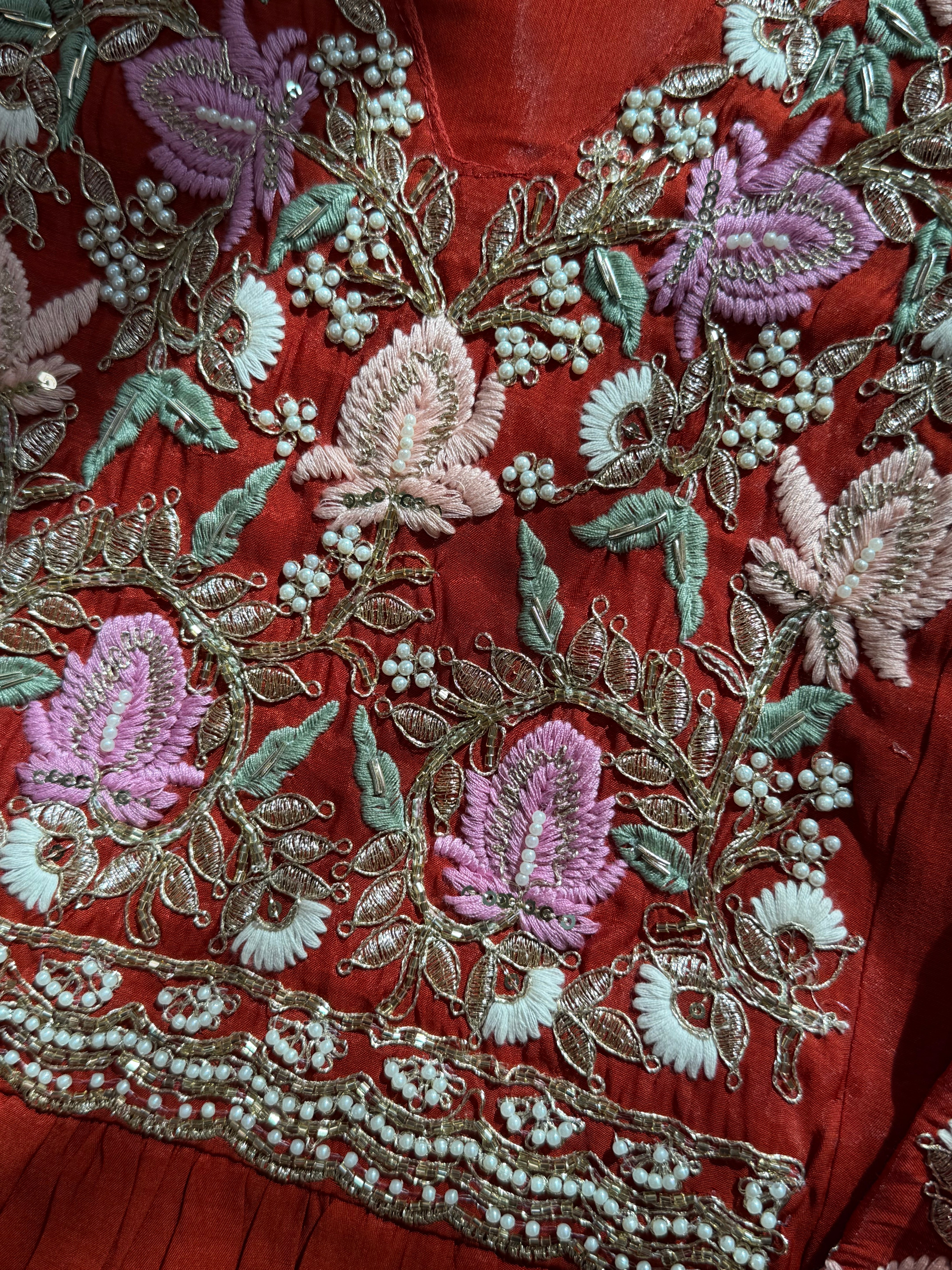 MUL CHANDERI HANDWORK FROCK 2 Q