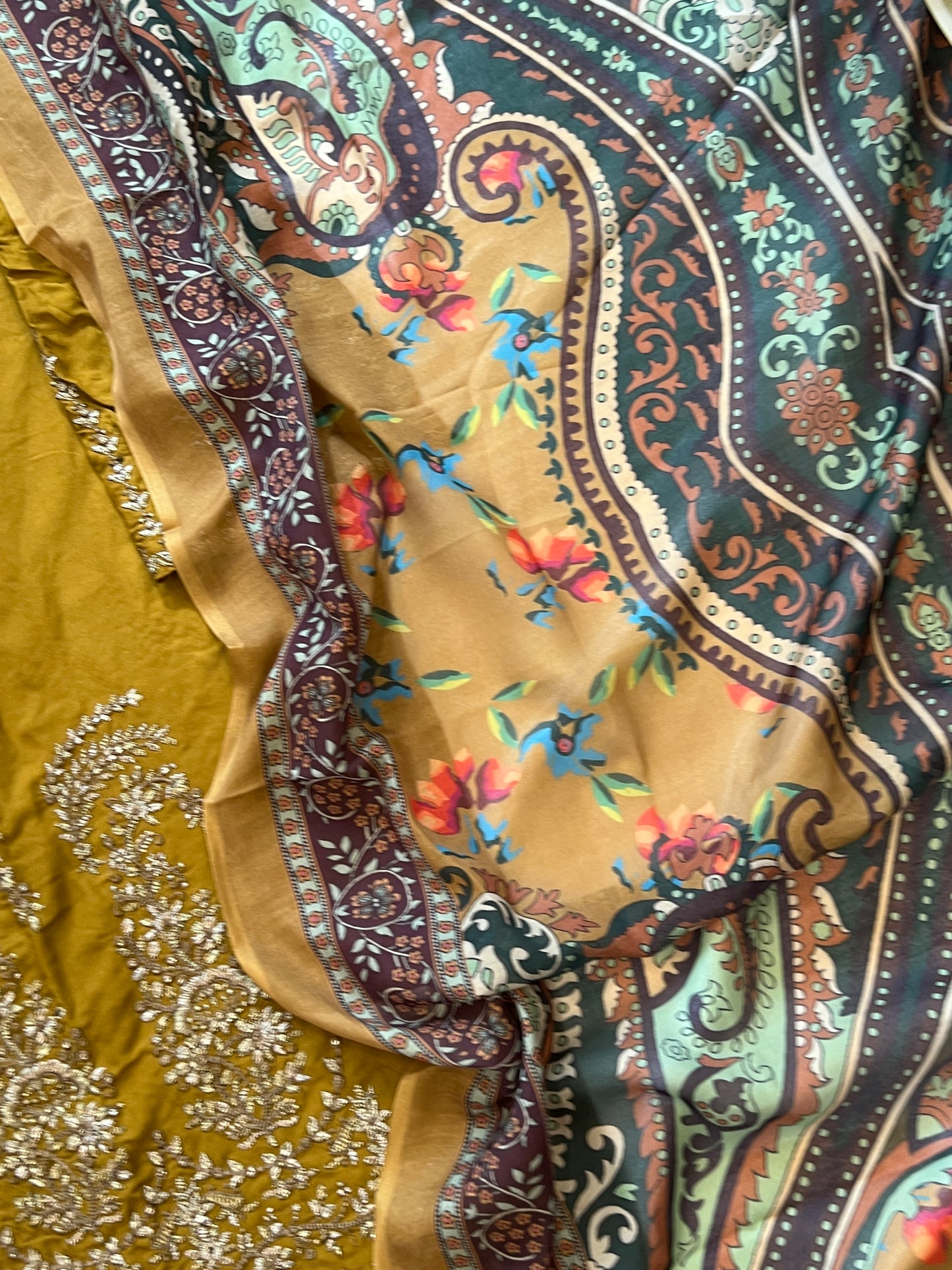 MARIA B MUSTERED RAYON EMBROIDERY SUIT