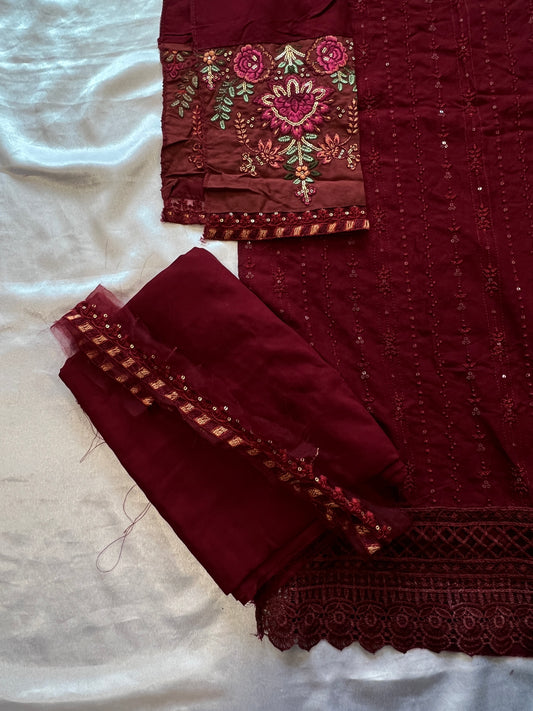 MARIA B MAROON RAYON EMBROIDERY SUIT 4