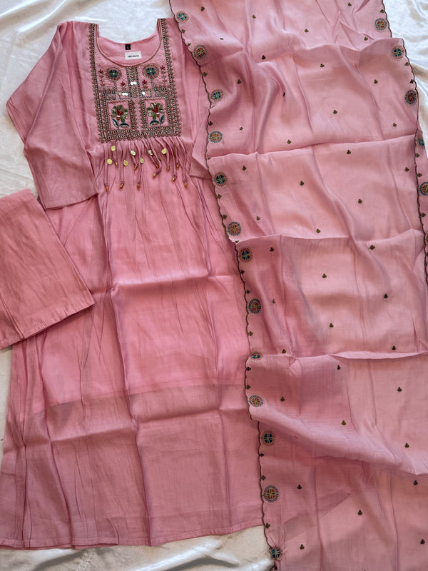 MUL CHANDERI HANDWORK FROCK 4 Q