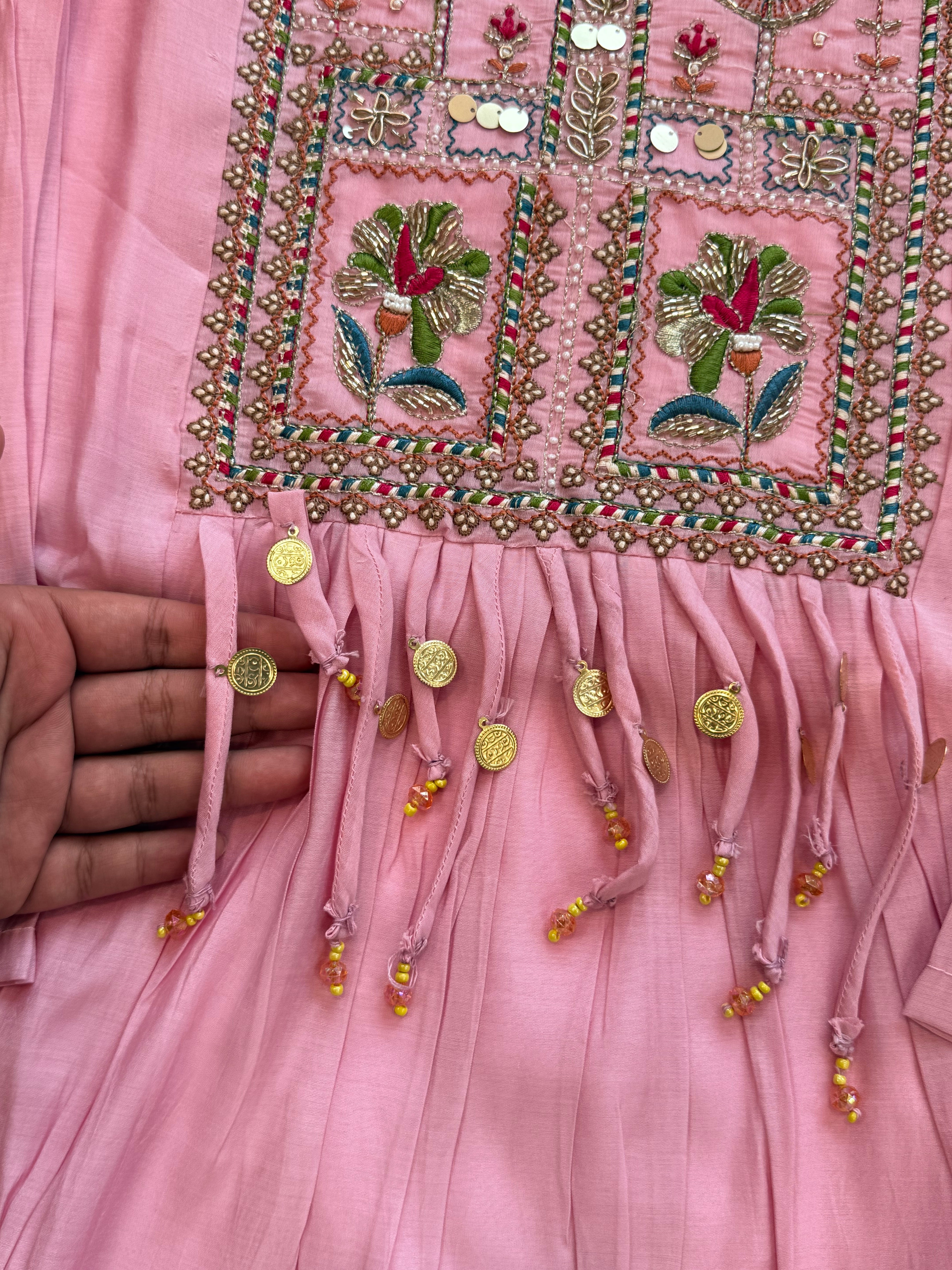 MUL CHANDERI HANDWORK FROCK 4 Q