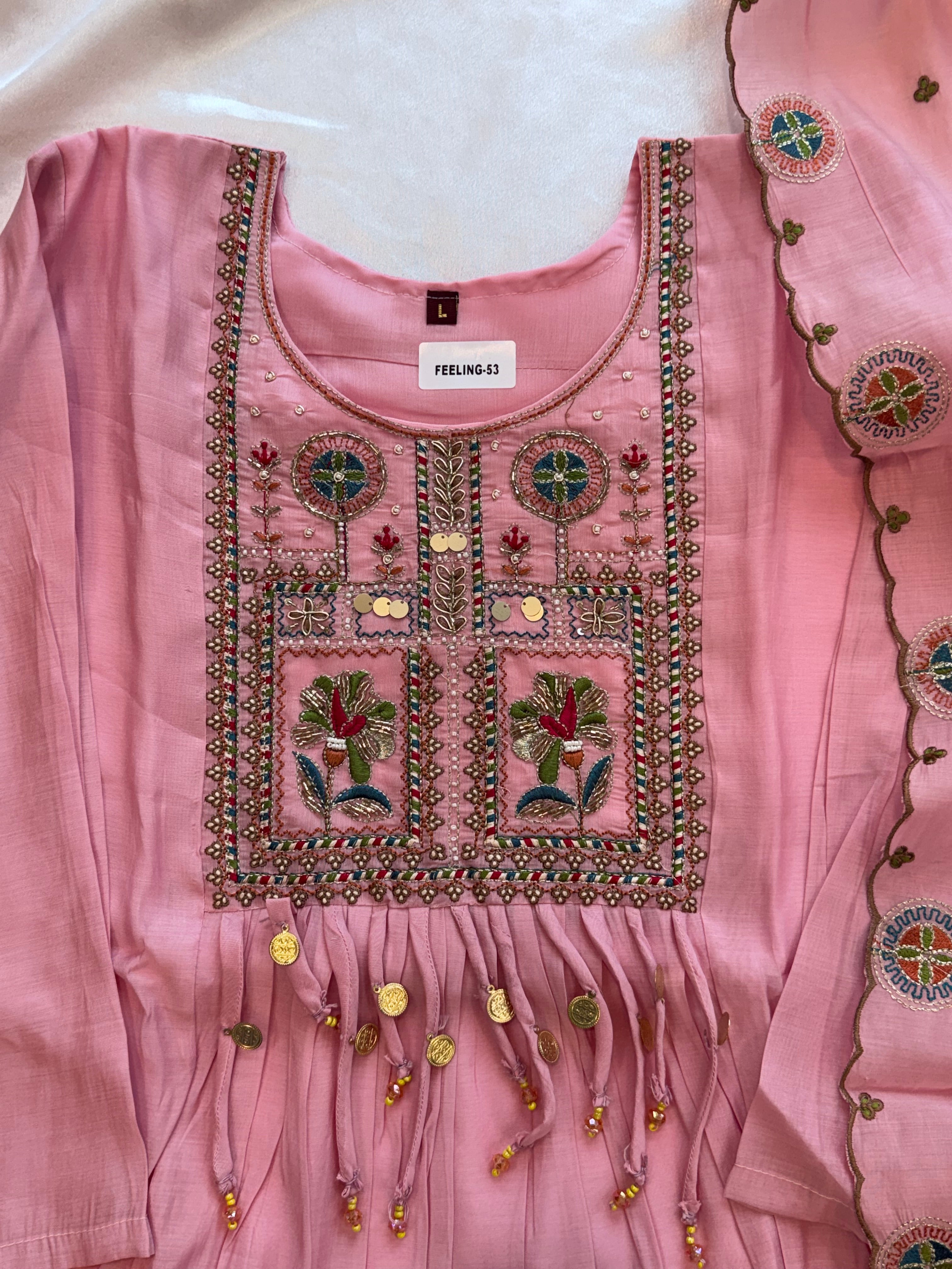 MUL CHANDERI HANDWORK FROCK 4 Q
