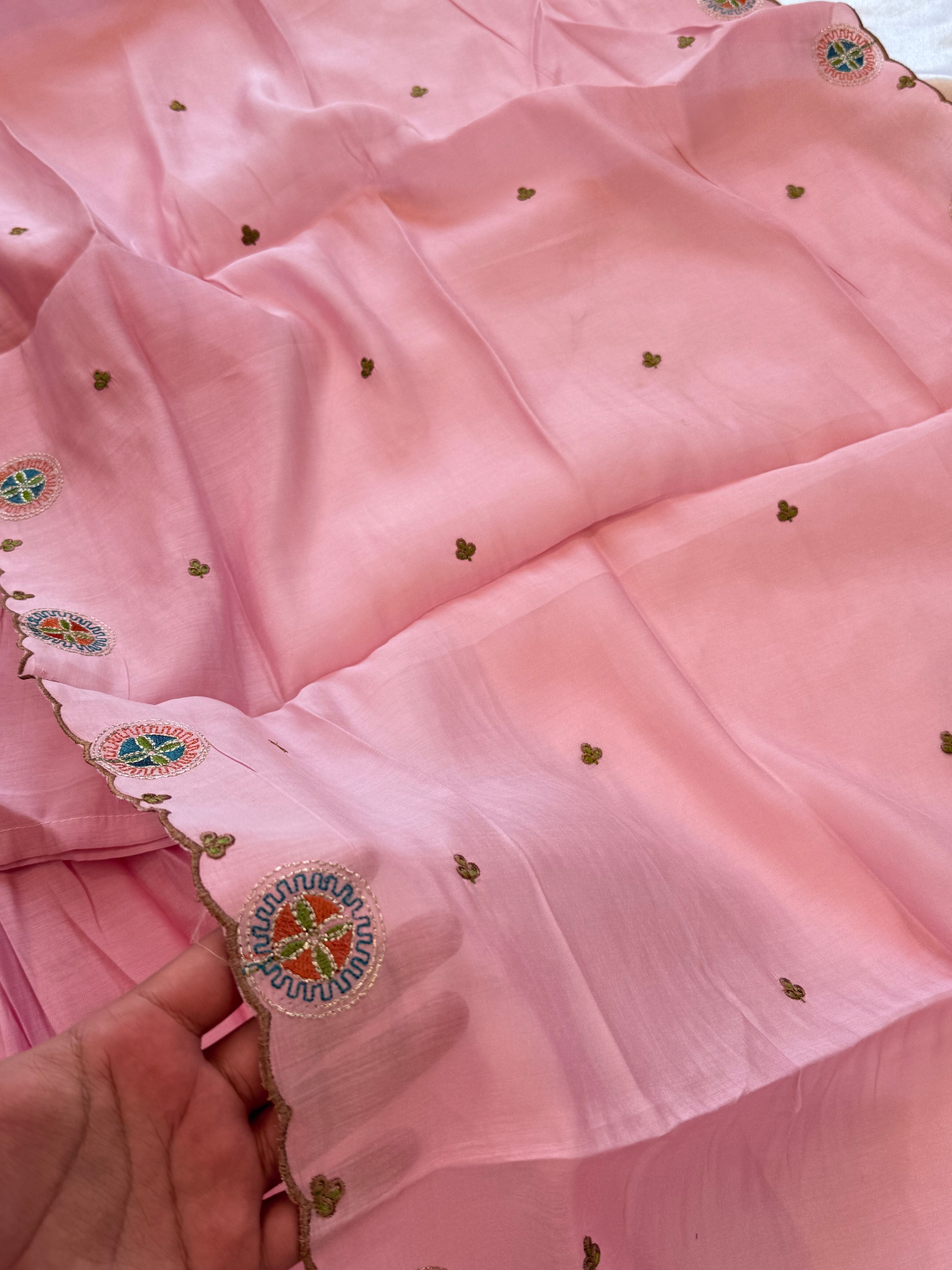 MUL CHANDERI HANDWORK FROCK 4 Q