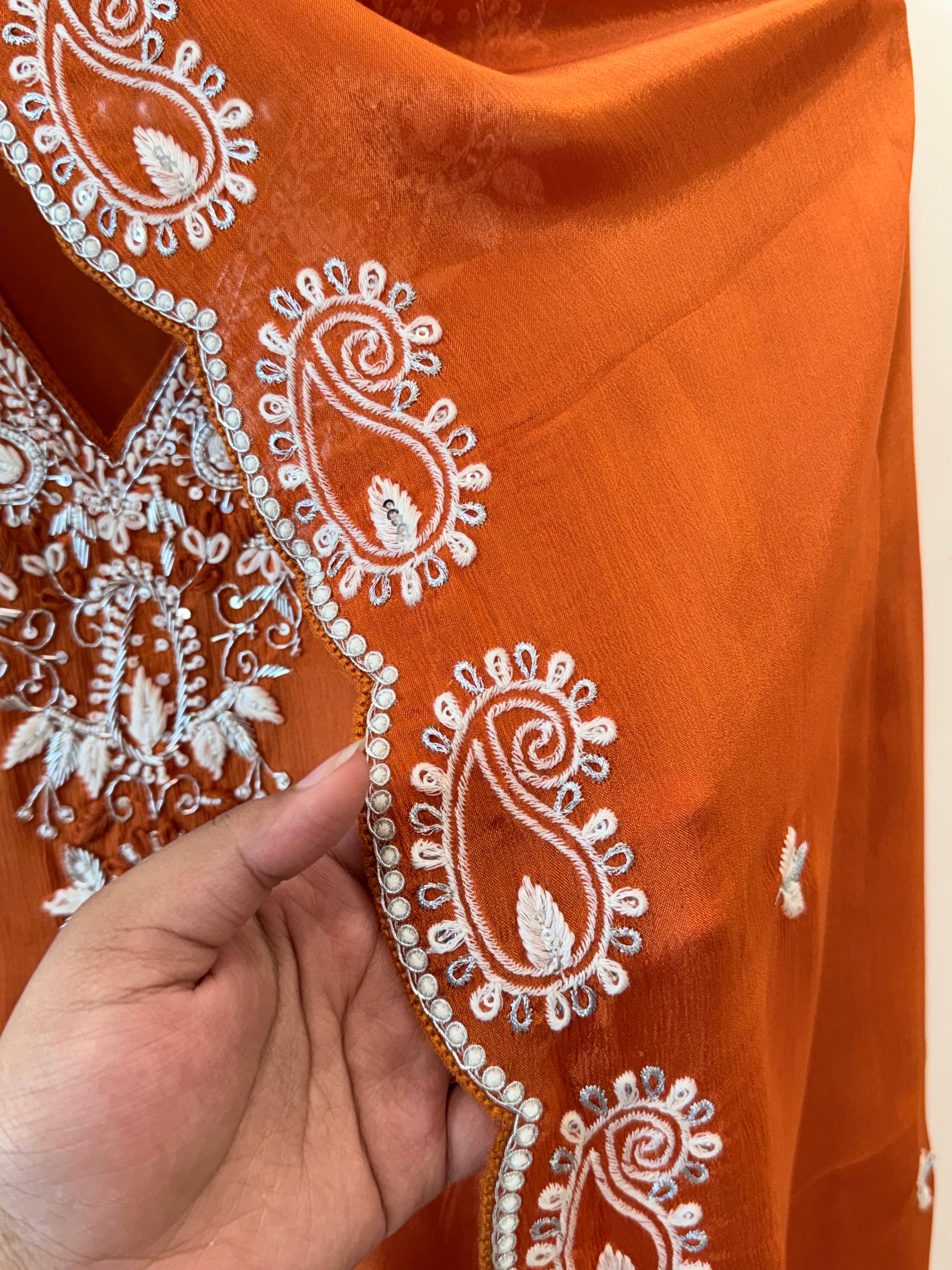 PARO CREPE HANDWORK FROCK 16 Q