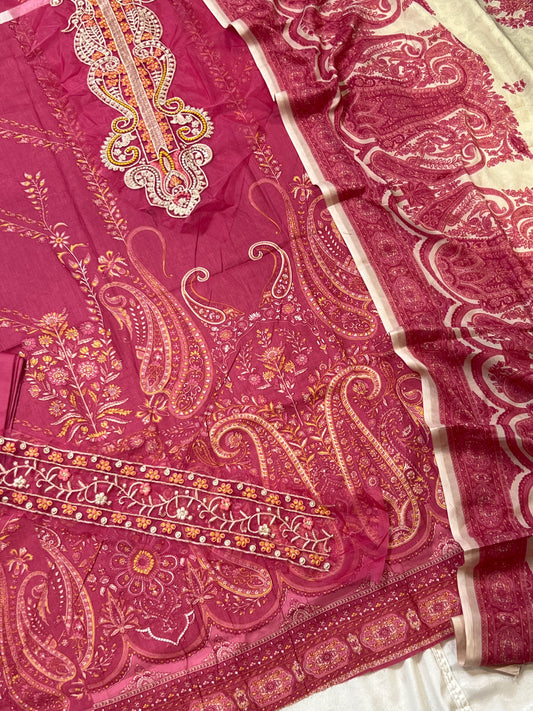 HARSHA RANI PINK COTTON EMBROIDERY PATCH SUIT 127