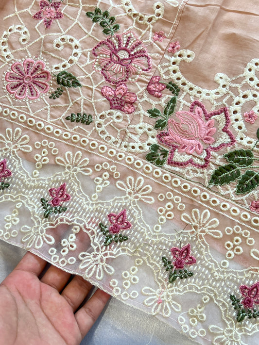 HANIA PEACH COTTON EMBROIDERY SUIT