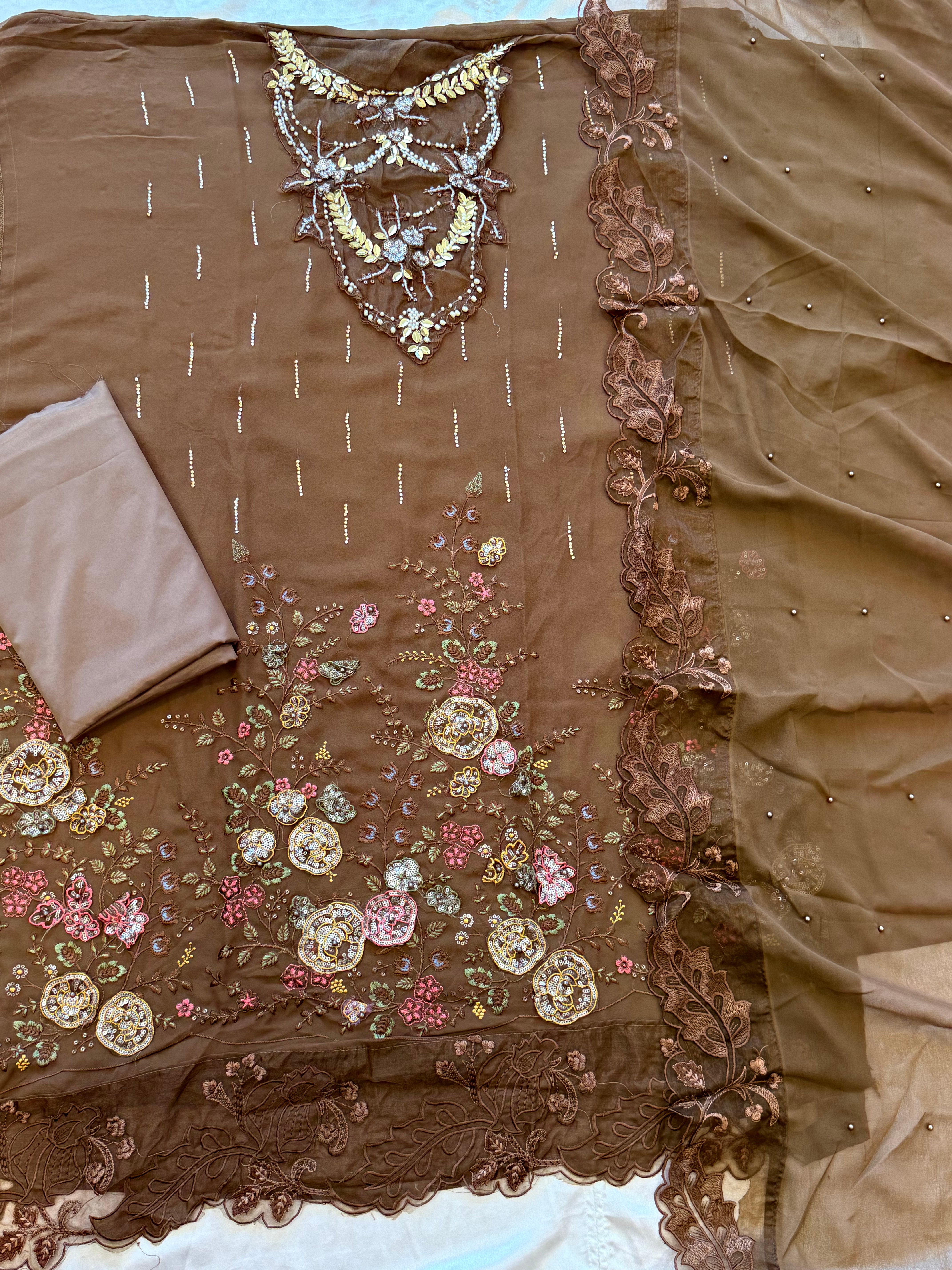 BROWN NOOR-E-CHIFFON EMBROIDERY SUIT