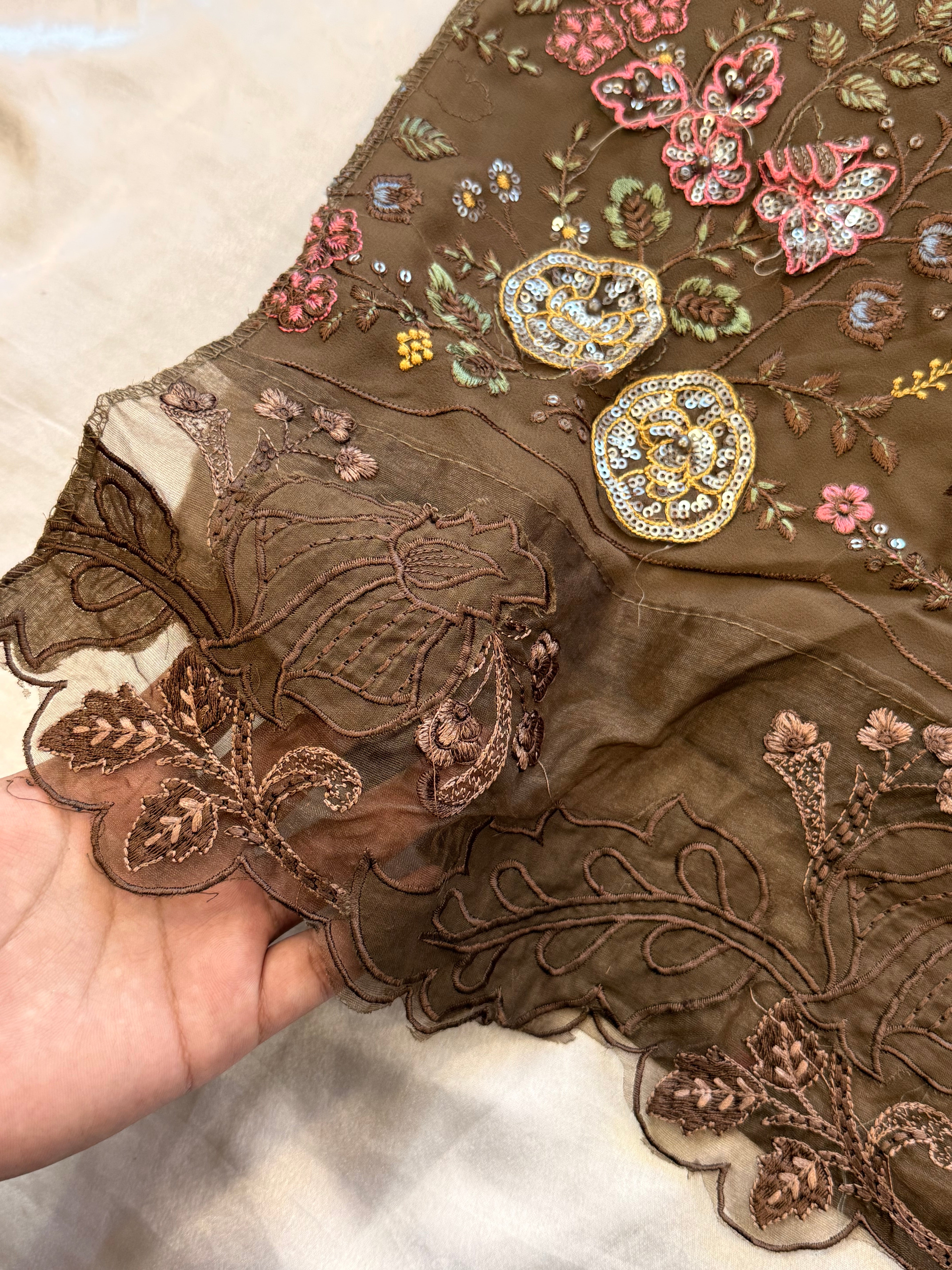 BROWN NOOR-E-CHIFFON EMBROIDERY SUIT