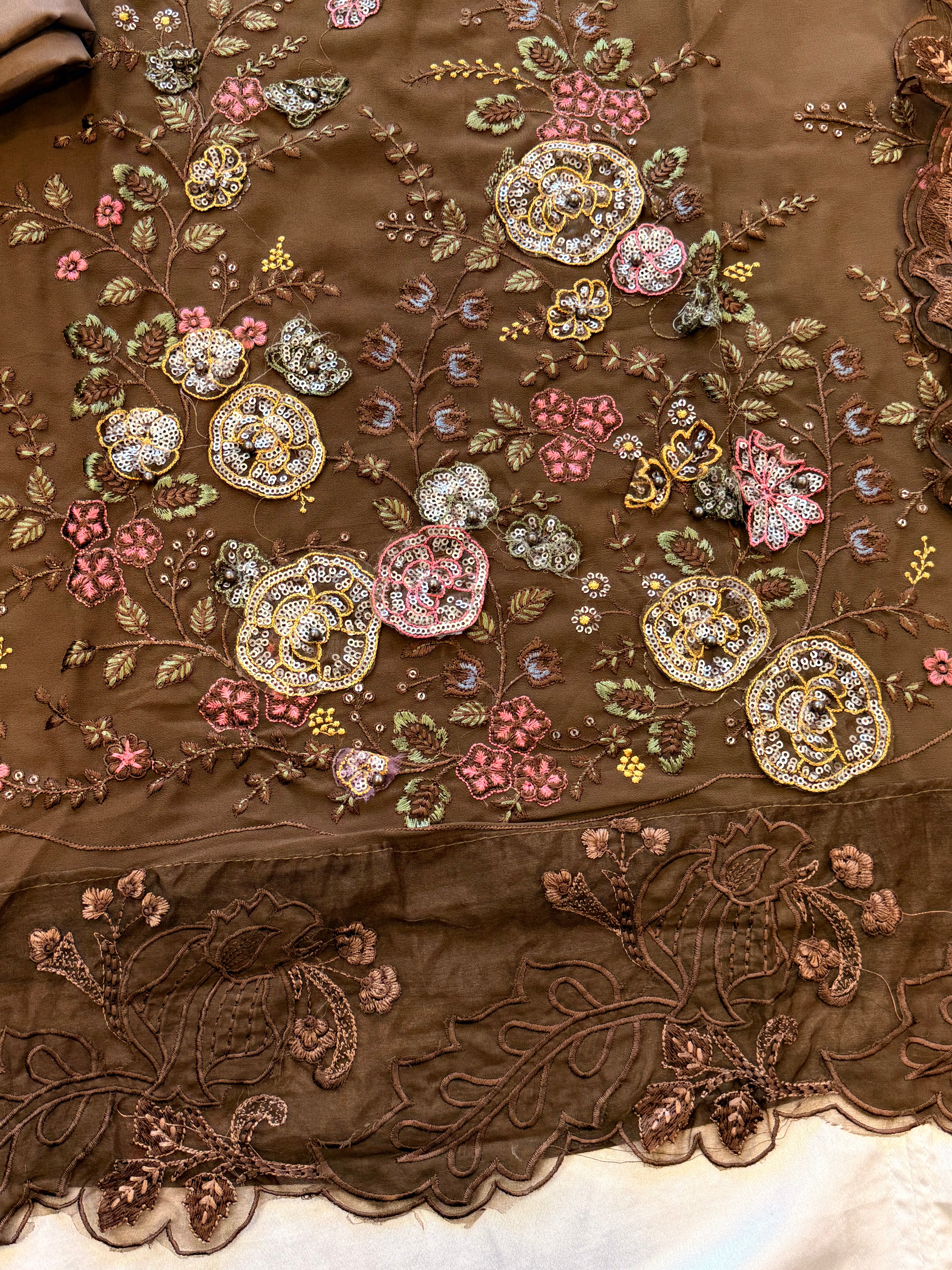 BROWN NOOR-E-CHIFFON EMBROIDERY SUIT
