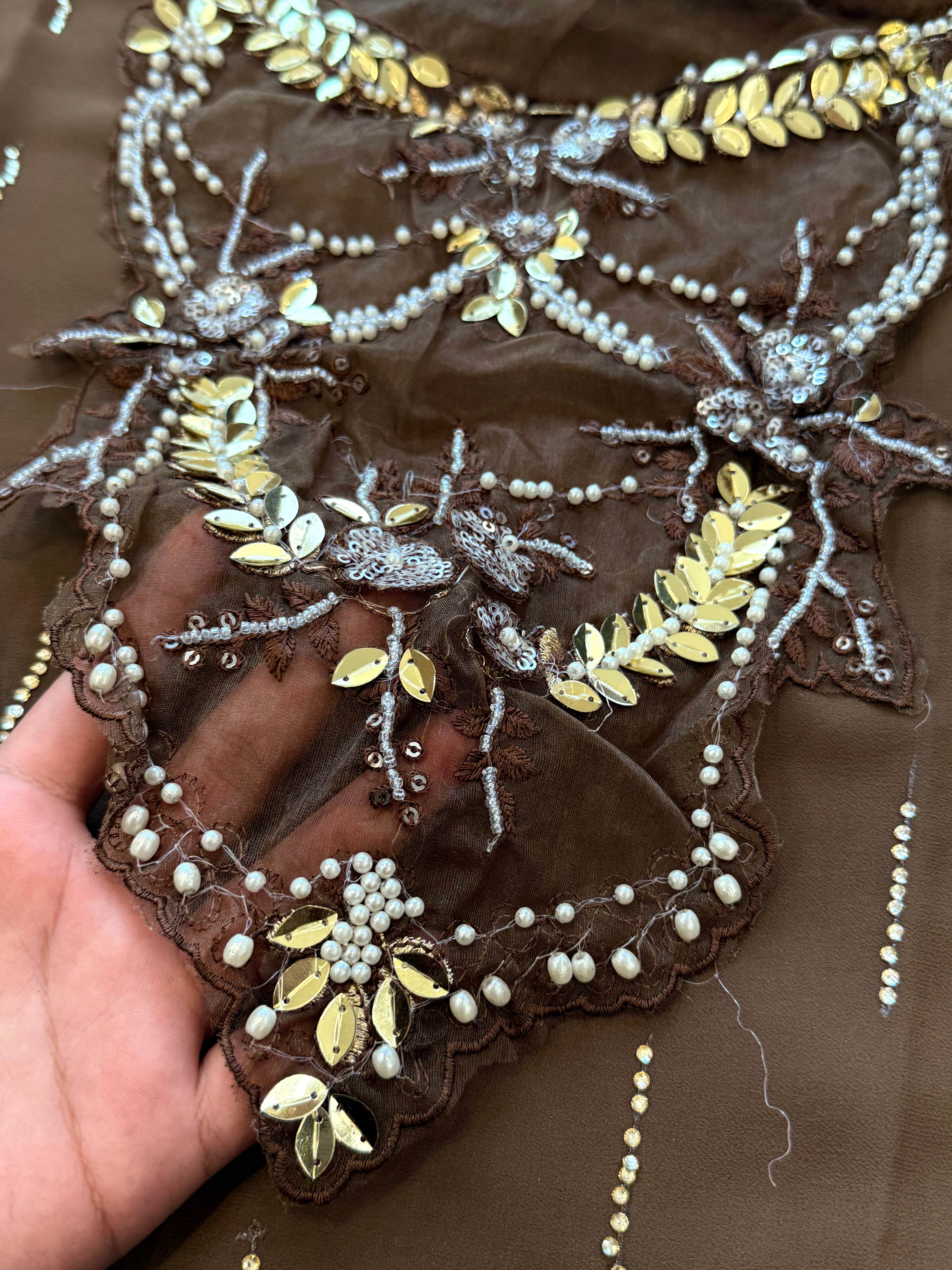 BROWN NOOR-E-CHIFFON EMBROIDERY SUIT