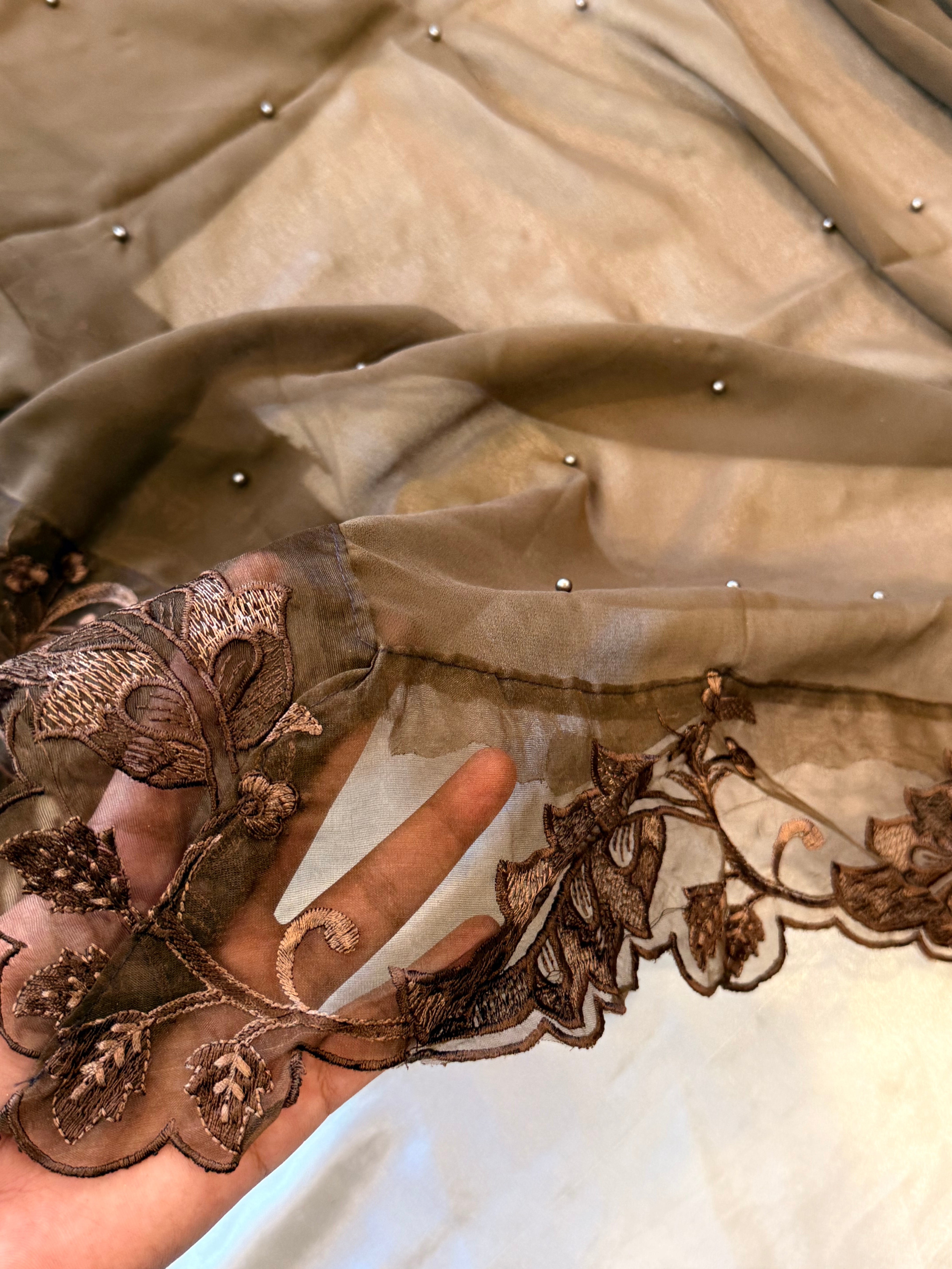 BROWN NOOR-E-CHIFFON EMBROIDERY SUIT