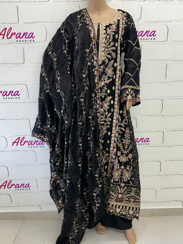 BLACK ORGANZA EMBROIDERY KAFTAN SET 1 Q