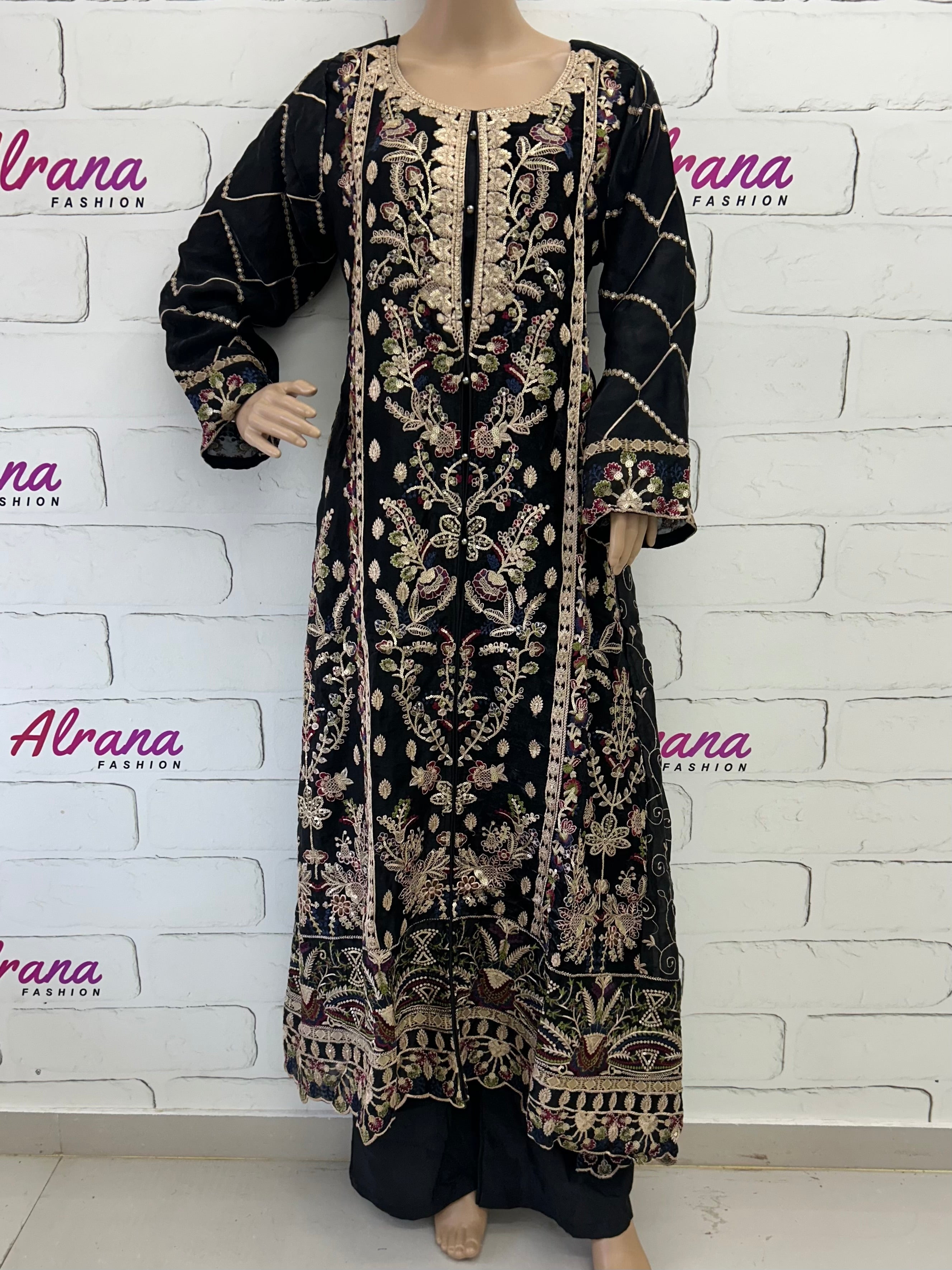 BLACK ORGANZA EMBROIDERY KAFTAN SET 1 Q
