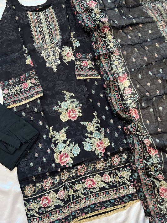 RAHI BLACK CREPE READYMADE SUIT 9174