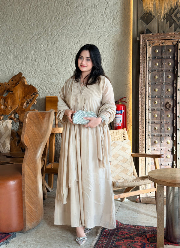 BEIG HANDWORK FROCK 7001 Q