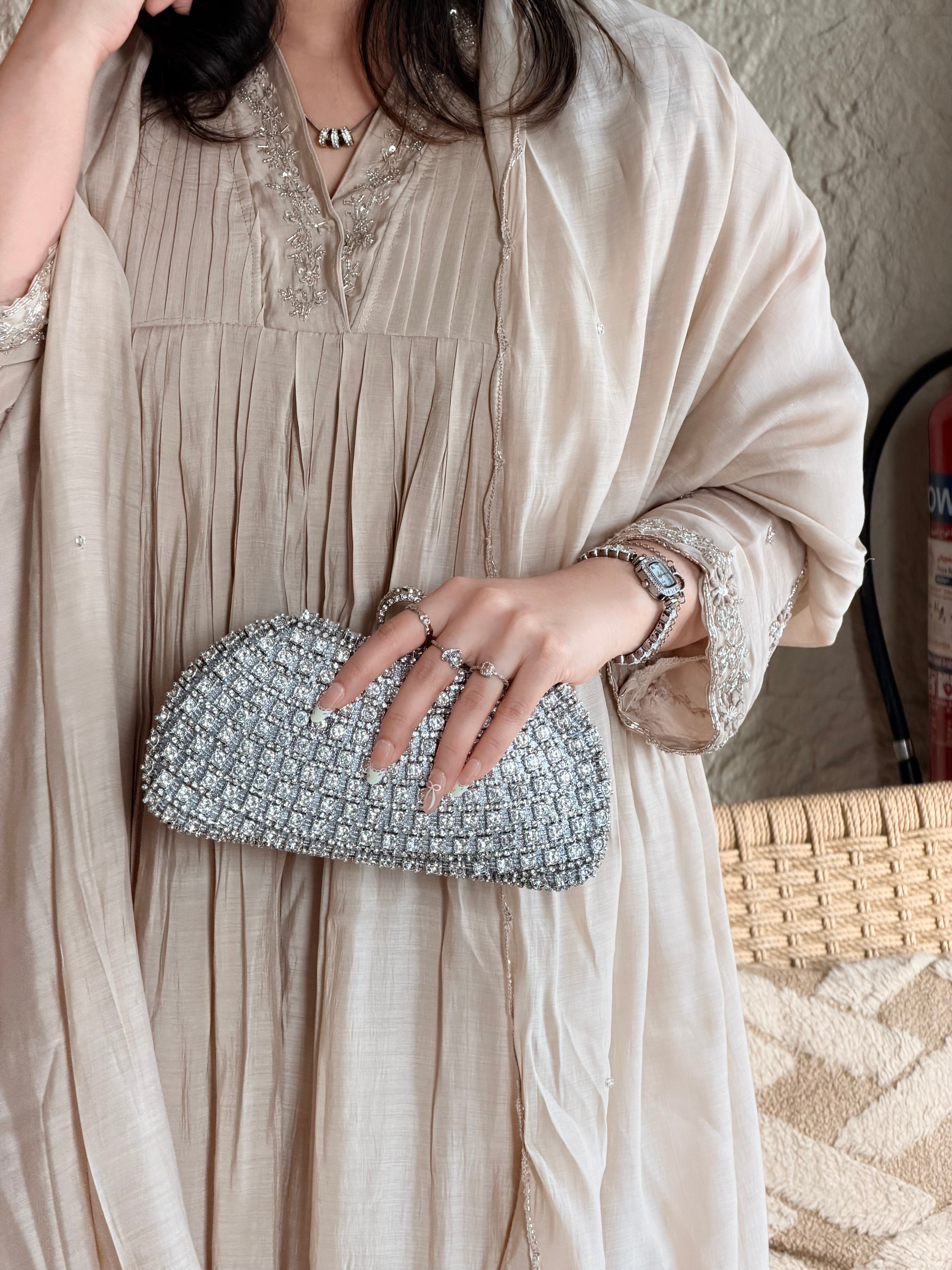 BEIG HANDWORK FROCK 7001 Q