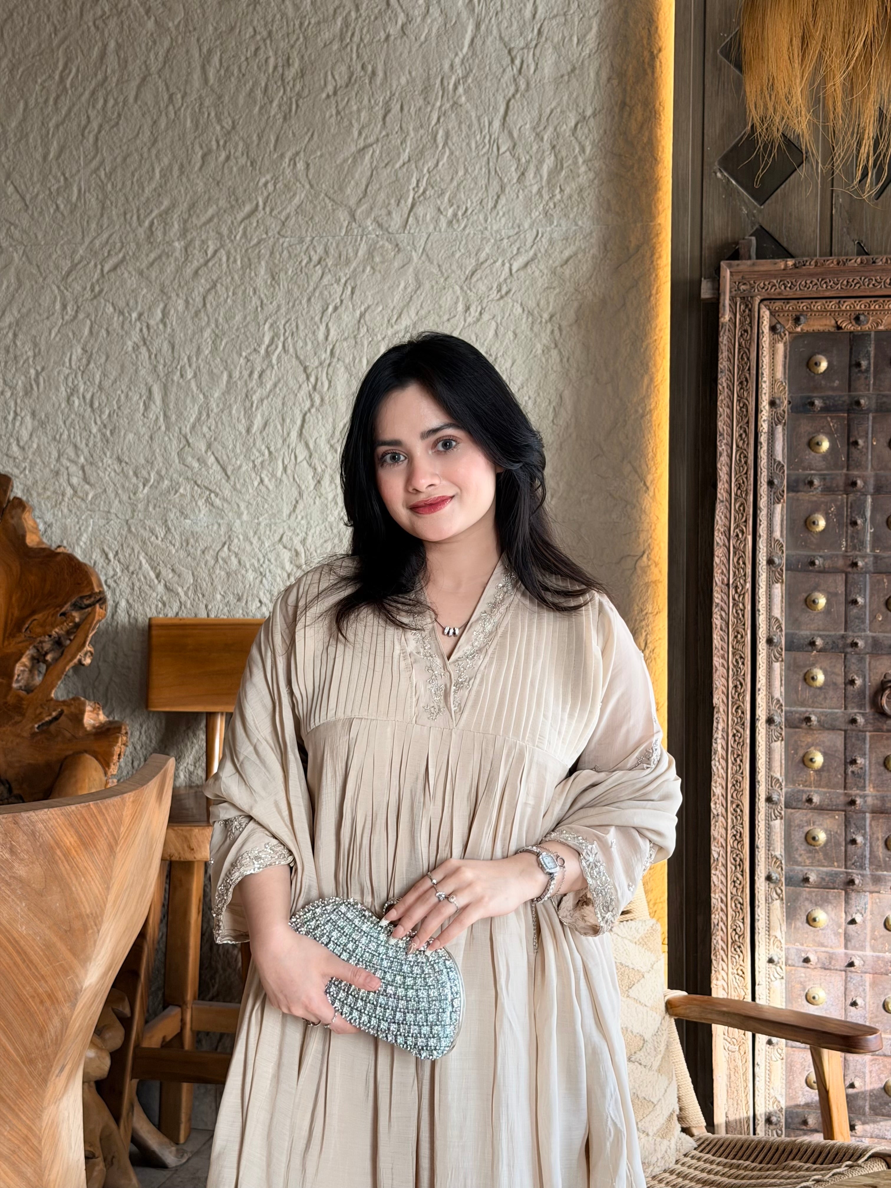 BEIG HANDWORK FROCK 7001 Q