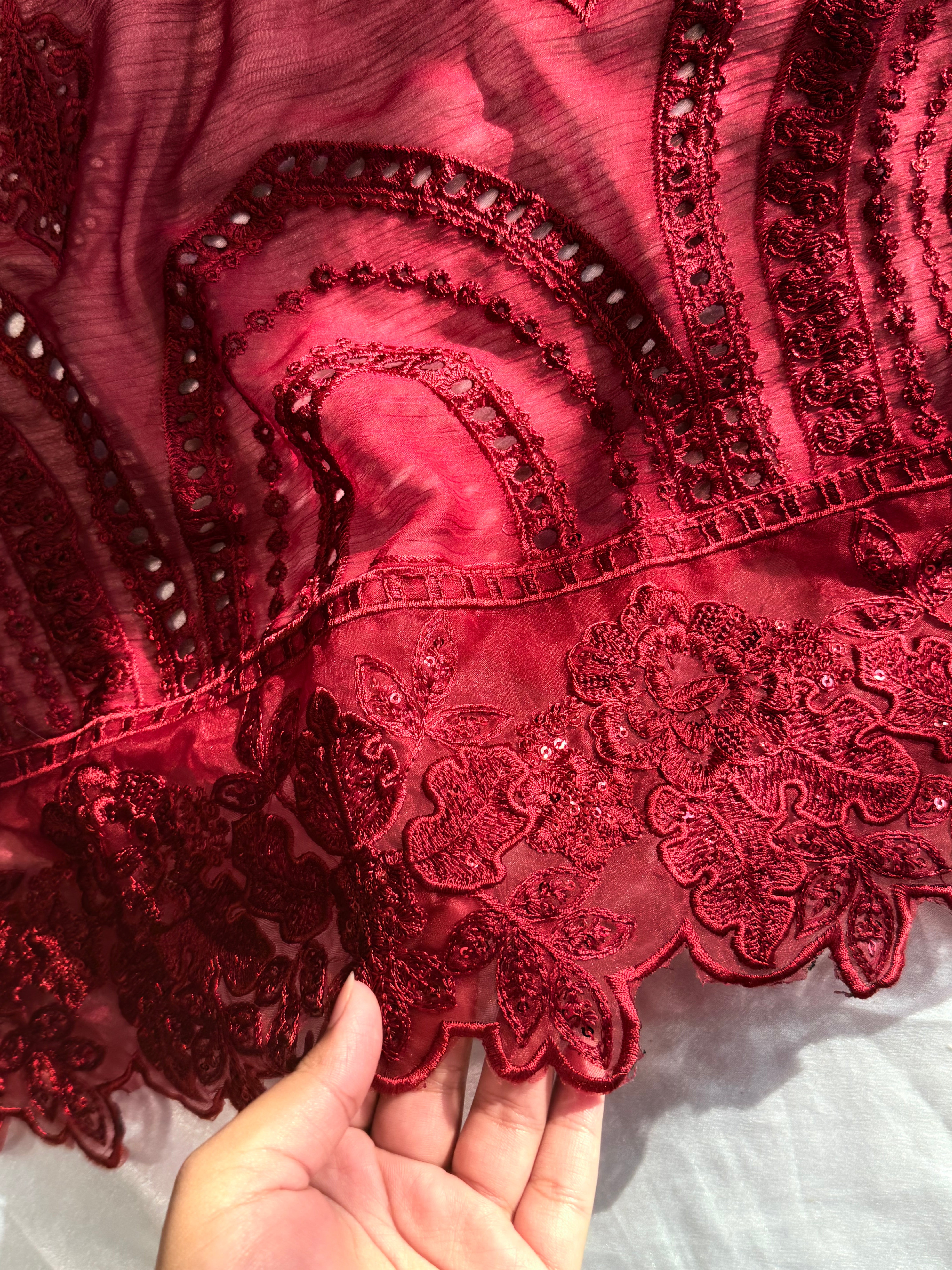 MAROON NOOR-E-CHIFFON EMBROIDERY SUIT Q