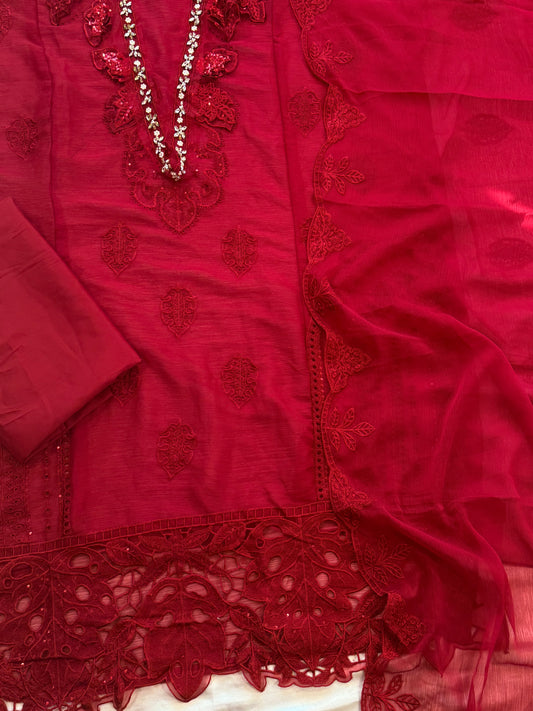 MAROON NOOR-E-CHIFFON EMBROIDERY SUIT