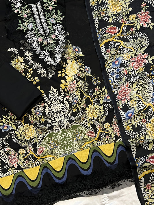 BLACK COTTON PATCH SUIT 3763