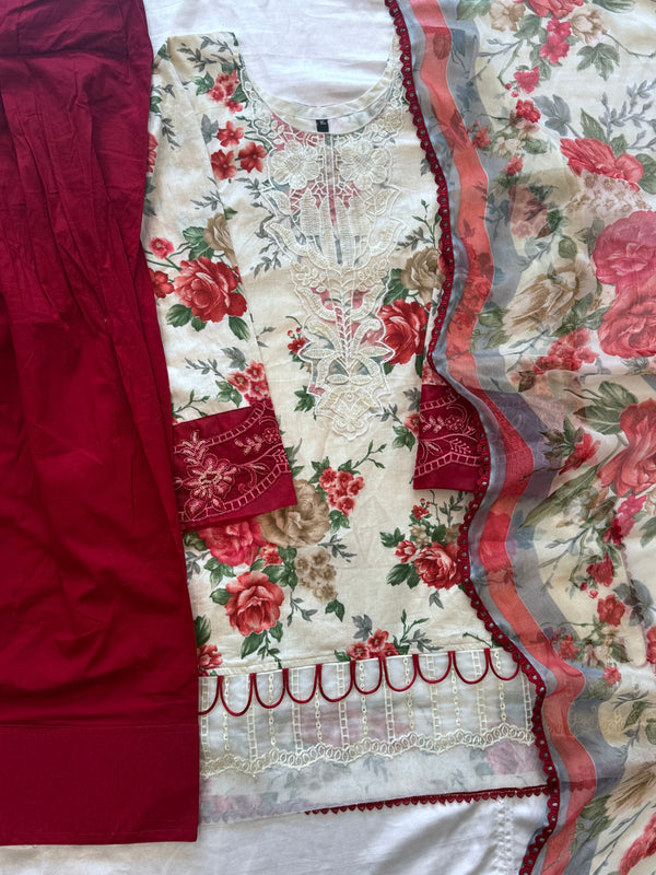FLORAL COTTON PATCH FARSHI SHALWAR SUIT