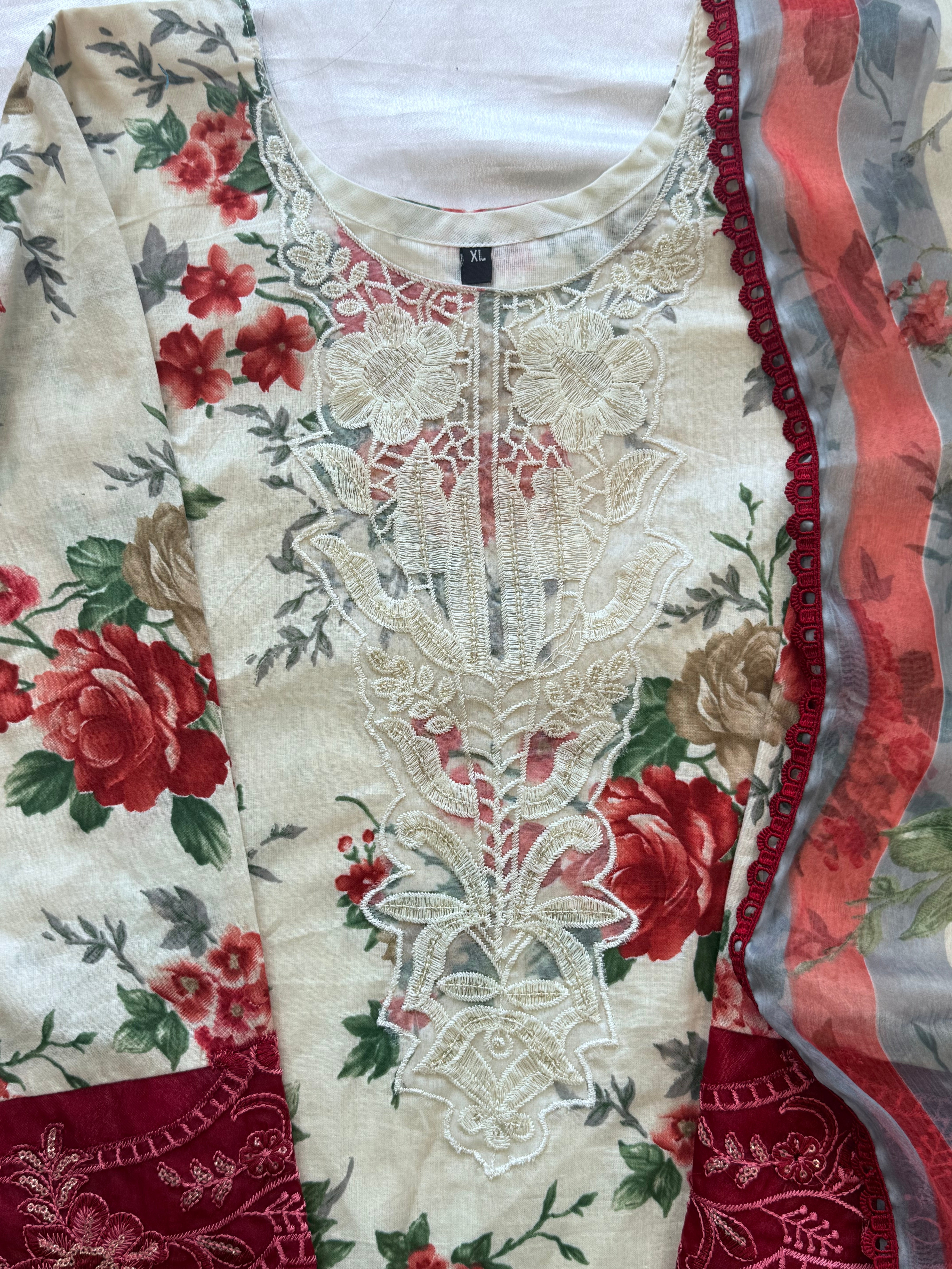 FLORAL COTTON PATCH FARSHI SHALWAR SUIT