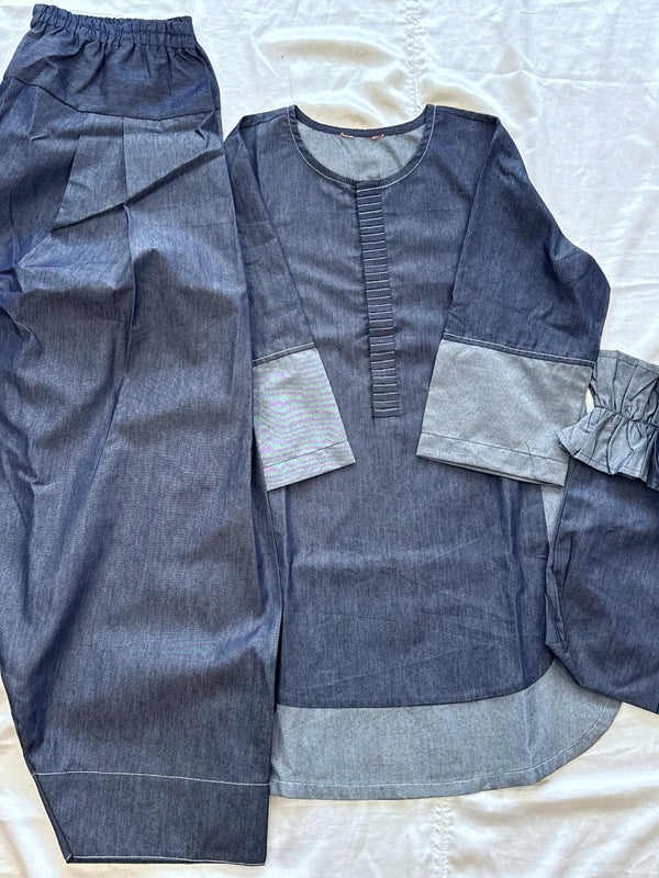 DENIM FARSHI SHALWAR SUIT(Handbag included) Q