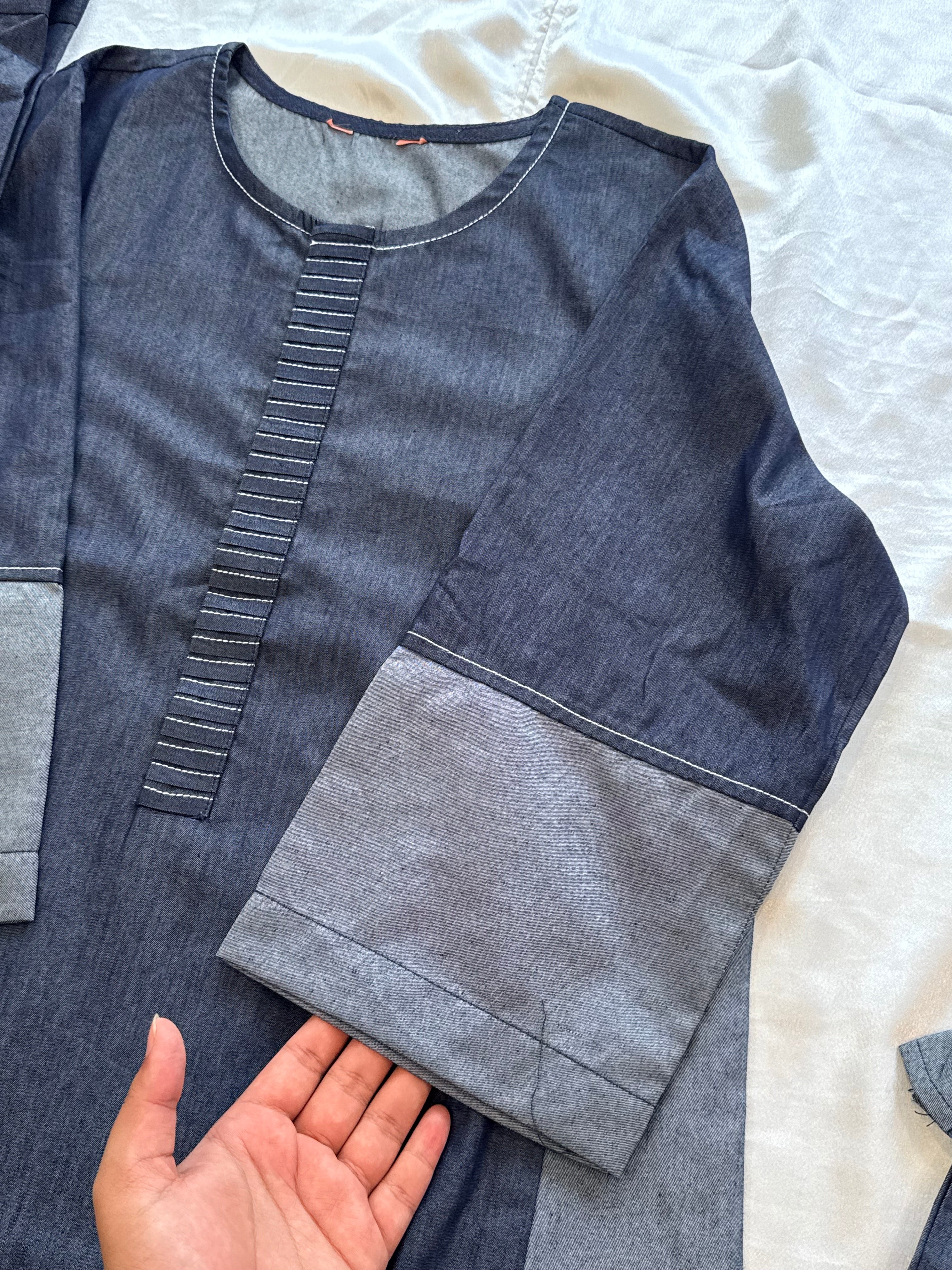 DENIM FARSHI SHALWAR SUIT(Handbag included)