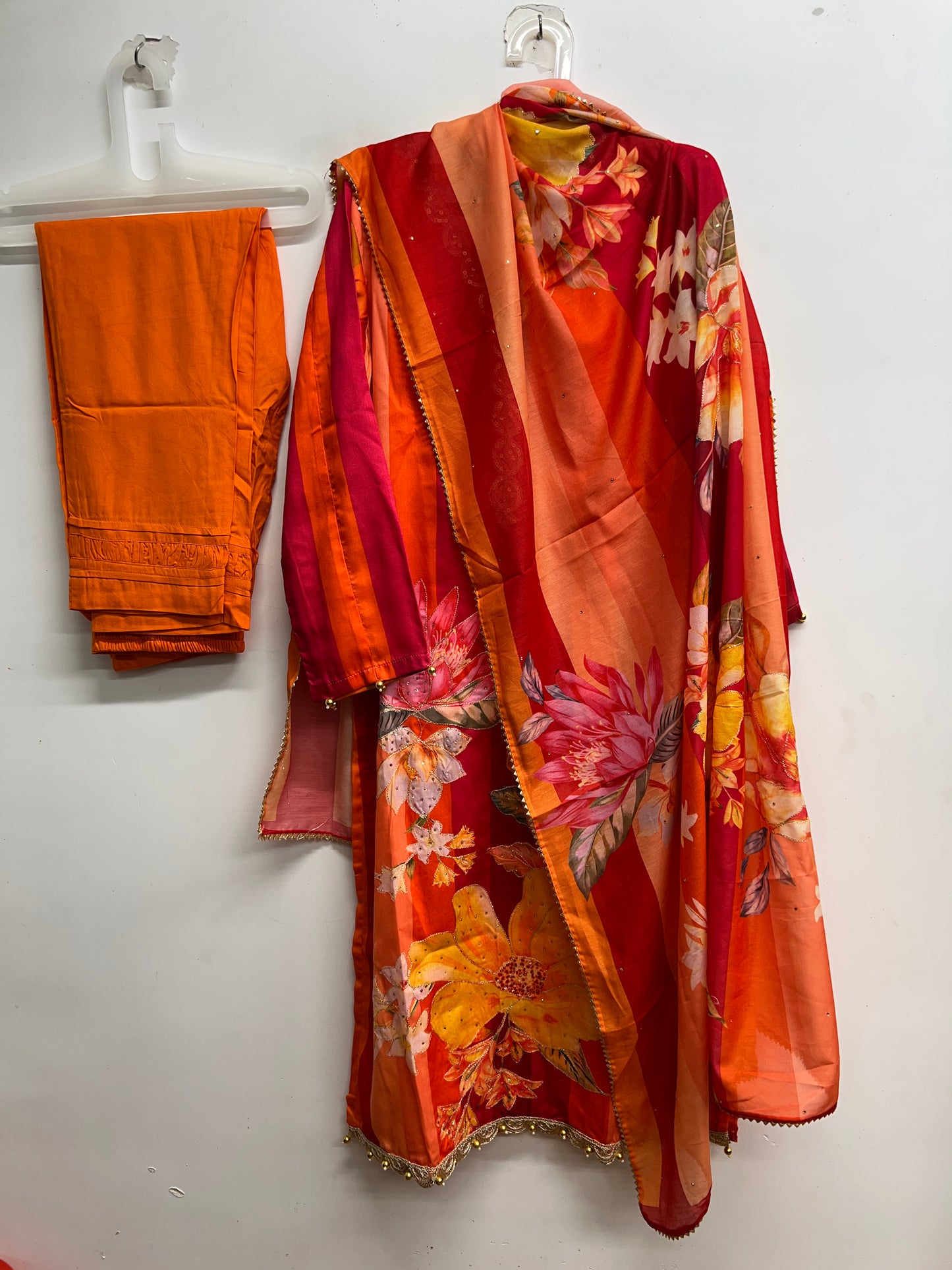 SARA ORANGE JAM SATIN EMBROIFERY SUIT