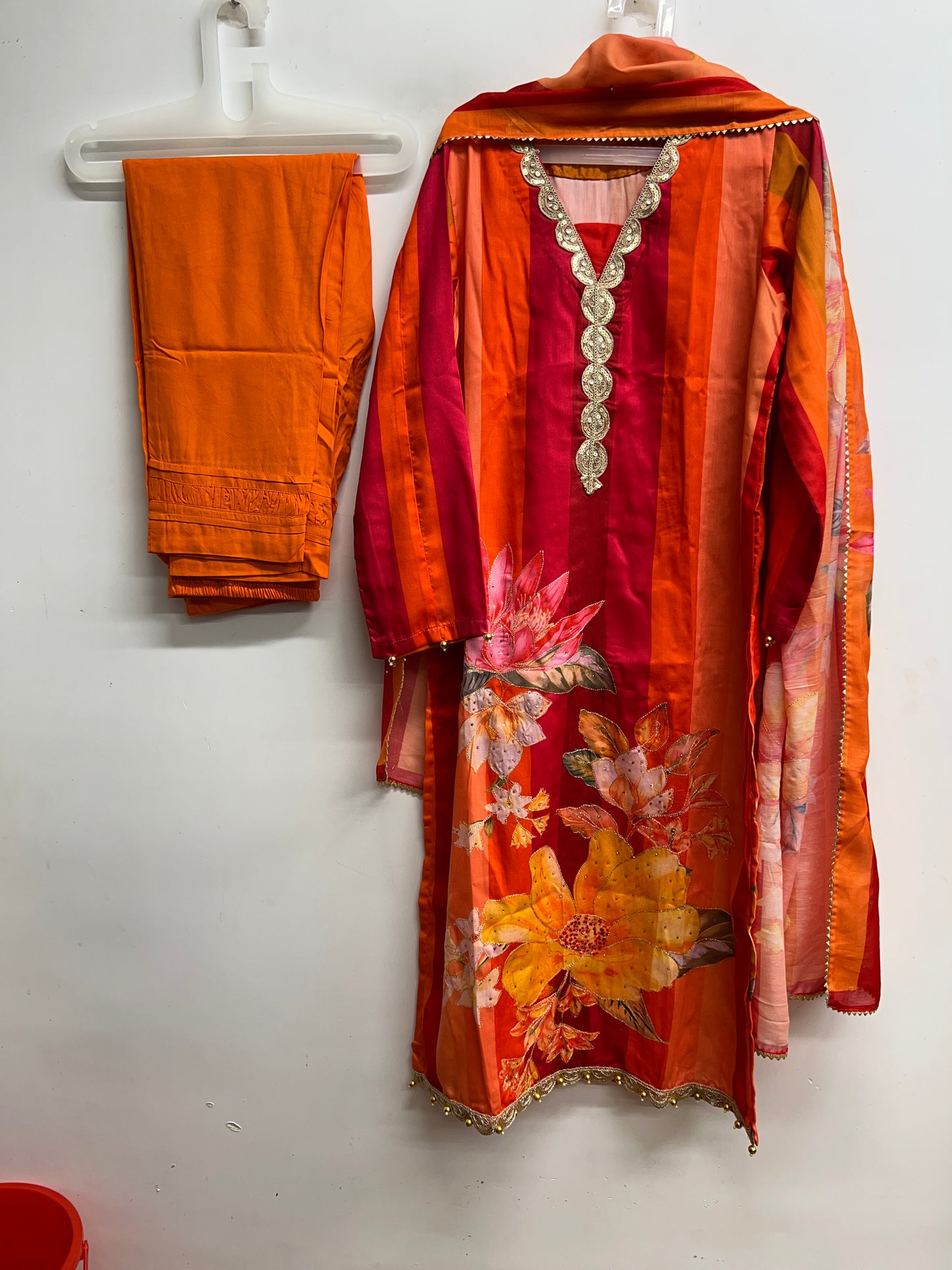 SARA ORANGE JAM SATIN EMBROIFERY SUIT