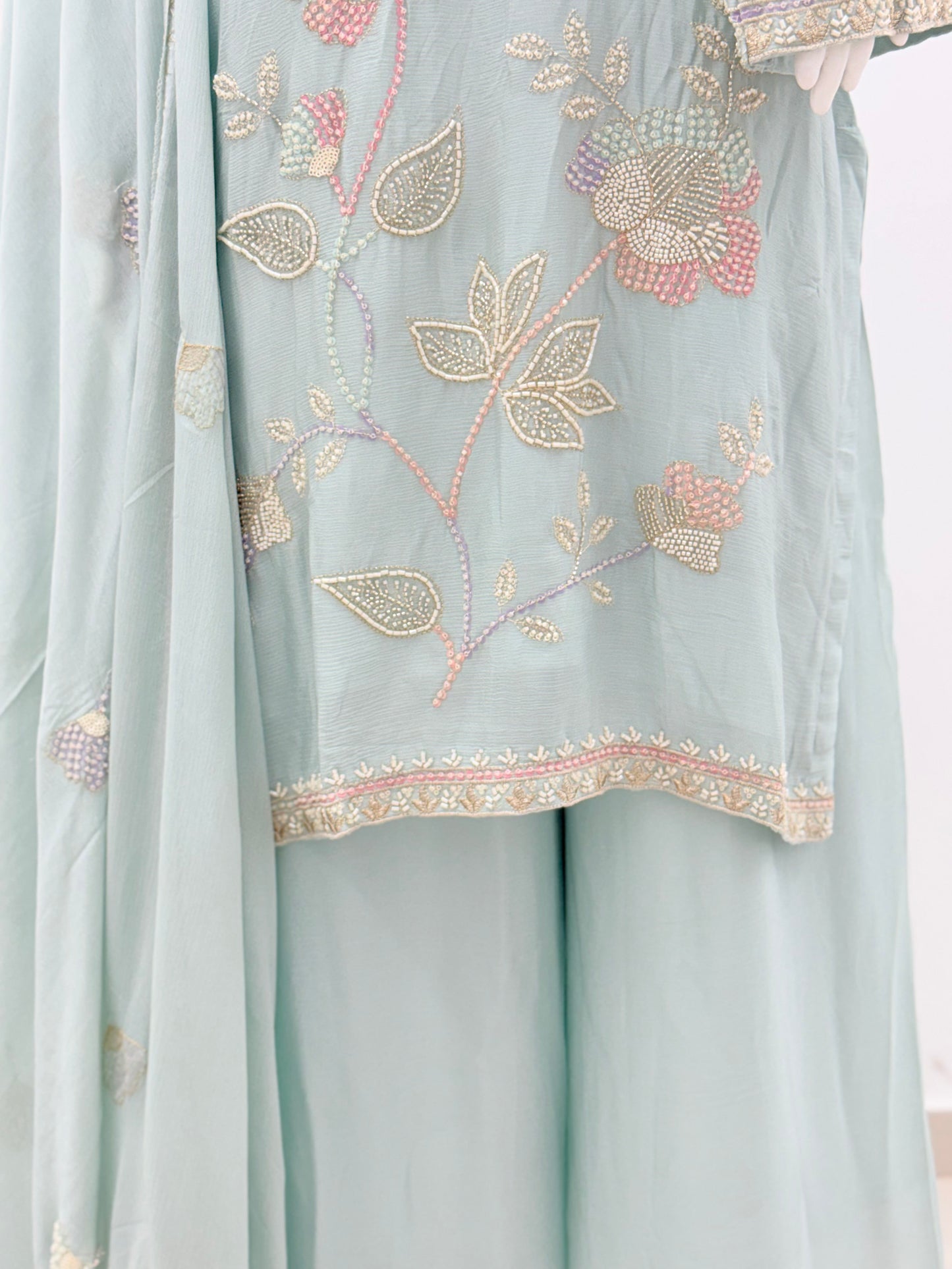 SKY BLUE PURE GEORGETTE READYMADE Q