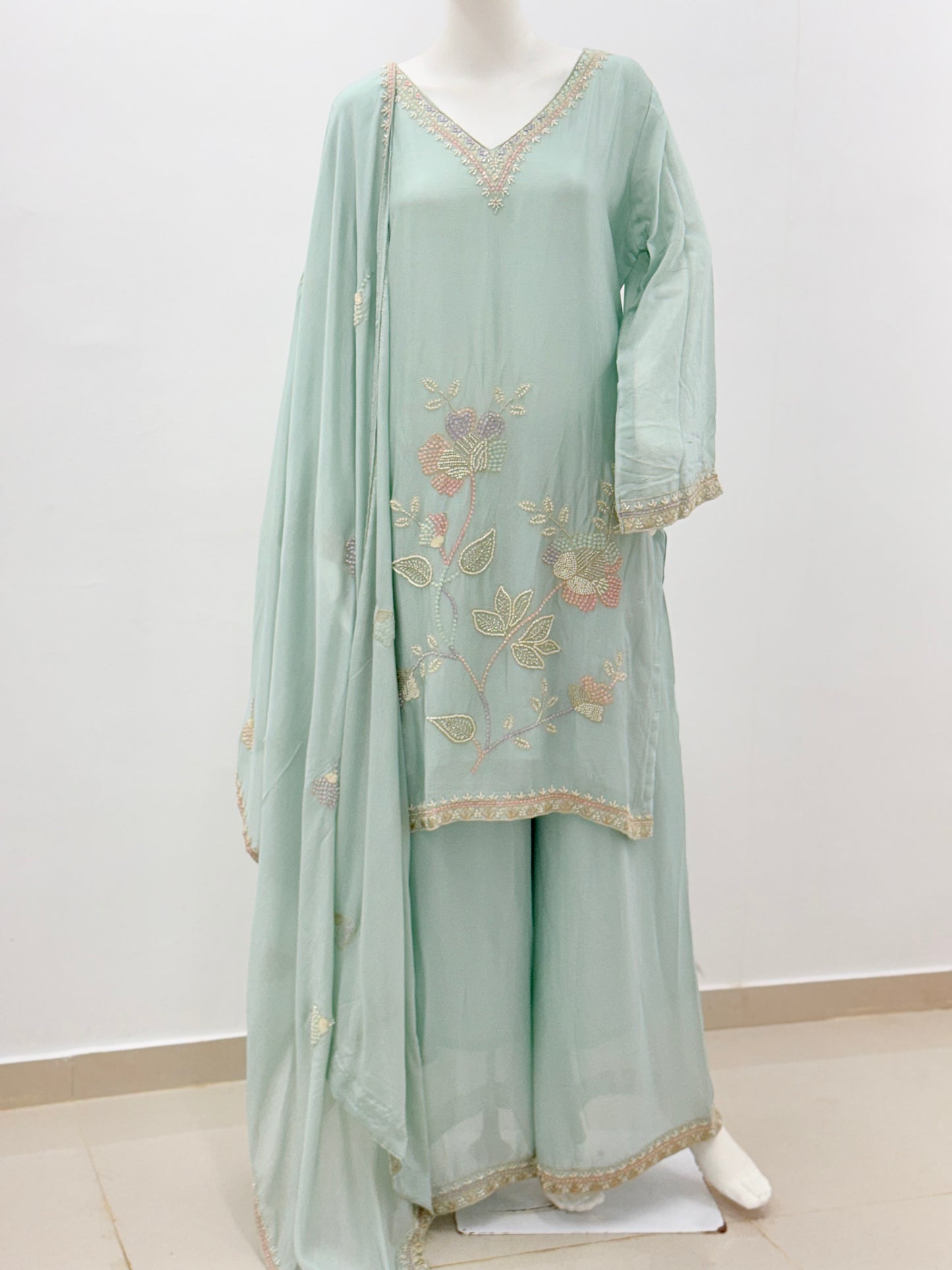 SKY BLUE PURE GEORGETTE READYMADE Q