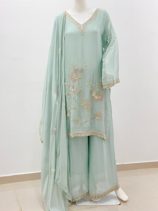 SKY BLUE PURE GEORGETTE READYMADE Q